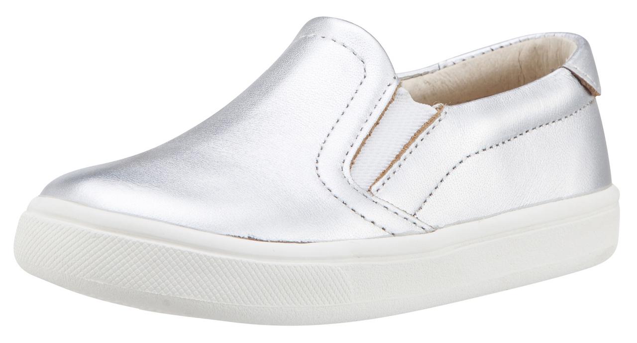 Old Soles 6010 Silver Leather Slip-On Sneakers for Boys & Girls - Dressy Hoff Style for School, Parties & Casual Wear