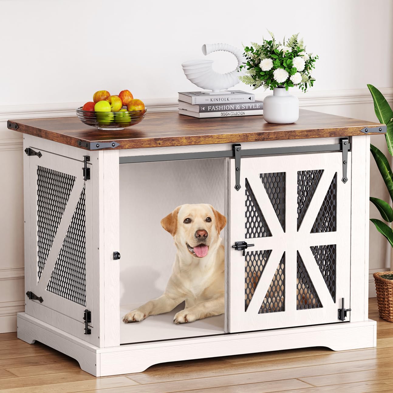 VOPEAK Heavy Duty Large Dog Crate Furniture - XL Chew Resistant Dog Kennel with Double Doors for Medium & Large Dogs | Farmhouse Style End Table for Bedroom & Living Room | Indoor Pet Crate for Home Decor & Pet Safety