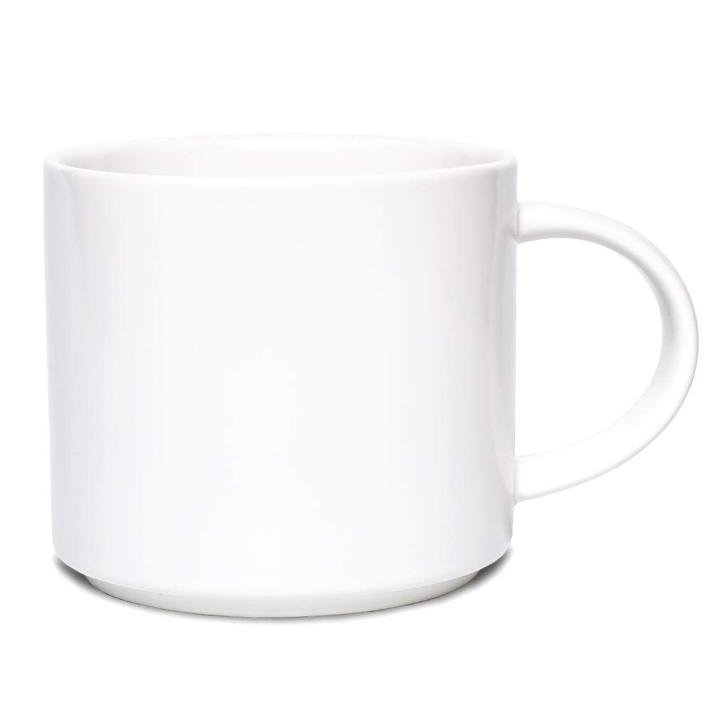 Bosmarlin 13 oz Matte Ceramic Coffee Mug - Dishwasher & Microwave Safe White Mug for Office, Home, Travel & Camping - Perfect for Hot/Cold Beverages