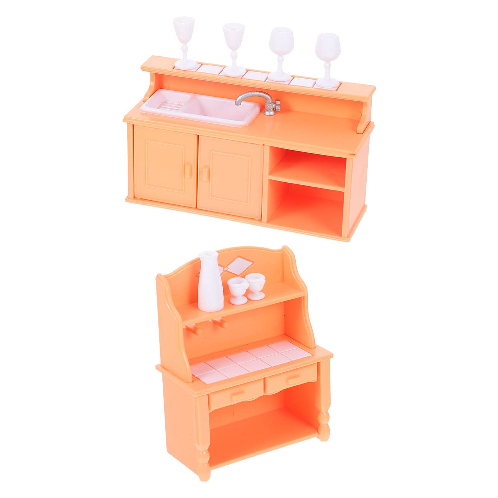 HANABASS 2-Piece Miniature Kitchen Cabinet Set - Wooden Mini Furniture for Dollhouse, Model Kitchens & Home Decor - Perfect for DIY Projects, Collectibles & Room Display