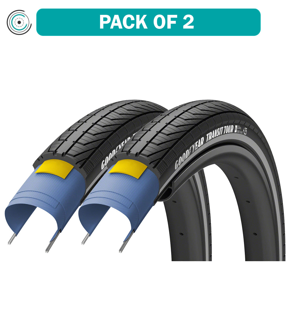 Goodyear Transit Tour Bike Tire 700x50 (28x2.00) Clincher Wire Bead - 2 Pack Black - Durable Urban Commuter & Touring Bicycle Tires for Road, Gravel & Hybrid Bikes