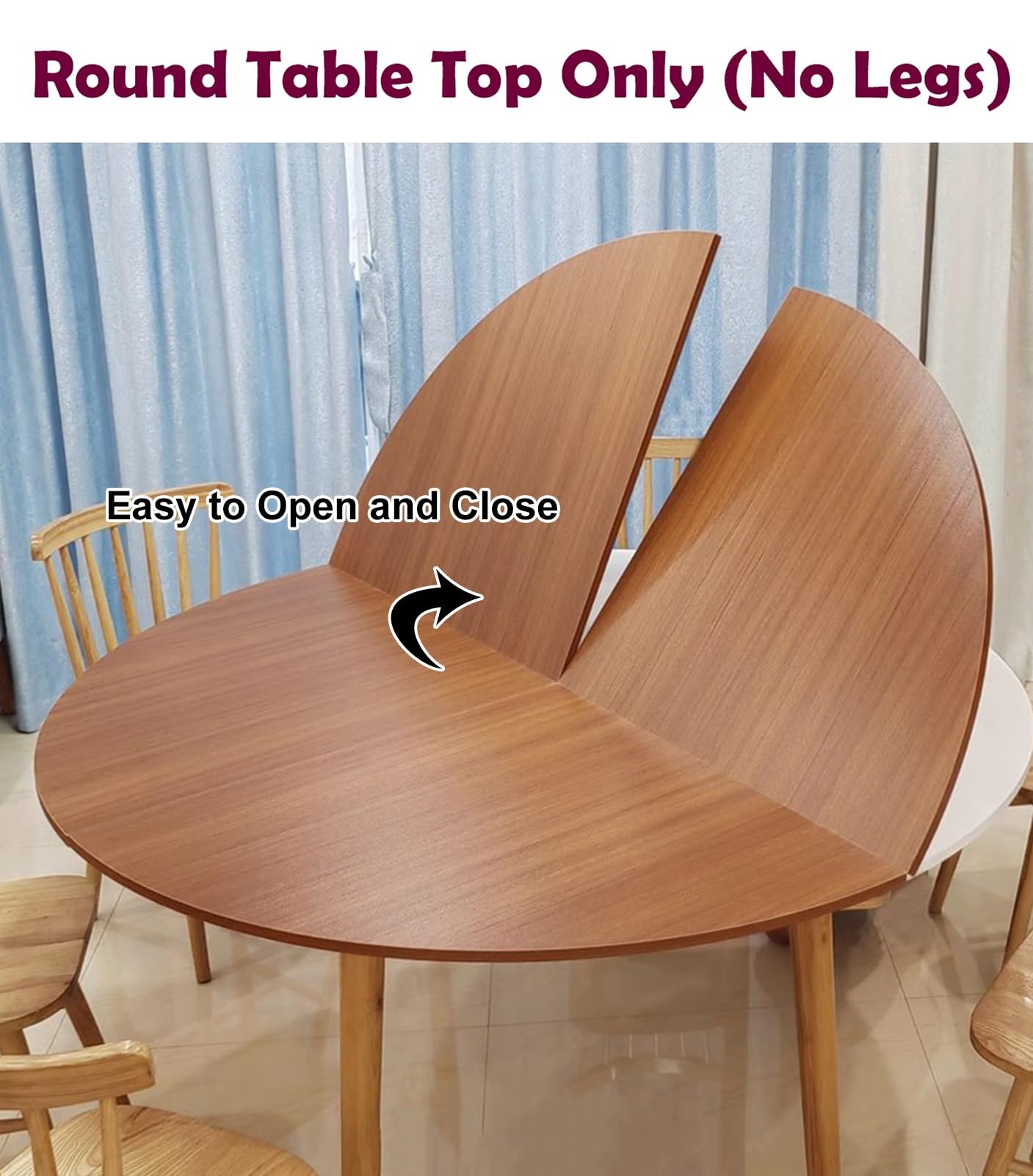 47 to 79 Inch Round Folding Table Top - Storable Wooden Dining Table for Kitchen, Patio & Outdoor Use with Durable Metal Hardware (59 inch/150 cm) - Perfect for Family Gatherings, BBQs and Entertaining Guests