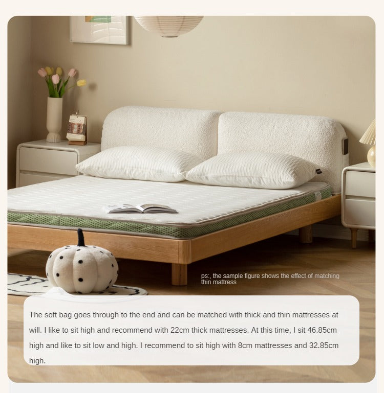 Premium Oak Solid Wood Lamb Fleece Soft Suspension Cream Bed - Cozy & Supportive Sleeping Solution for Modern Bedrooms, Guest Rooms & Nursery Decor