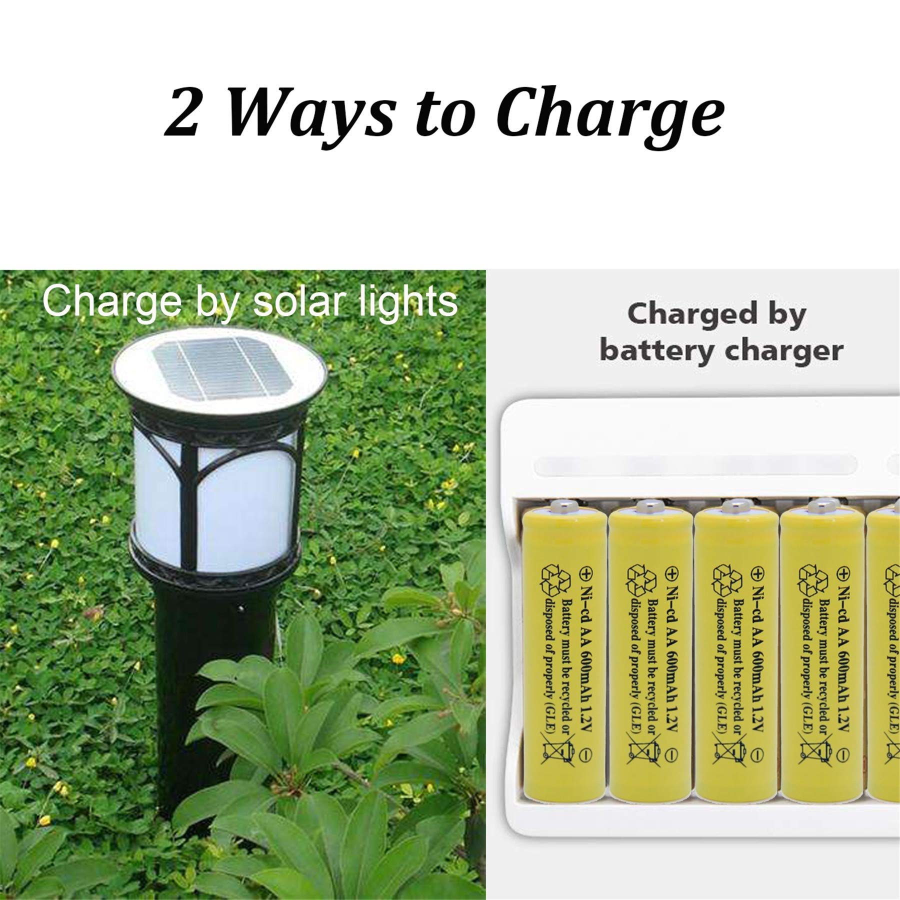 8 Pack AA 1.2V 600mAh Ni-Cd Rechargeable Solar Batteries for Outdoor Solar Lights, Garden Lamps, Pathway Lighting - Long Lasting Power for Solar Powered Devices