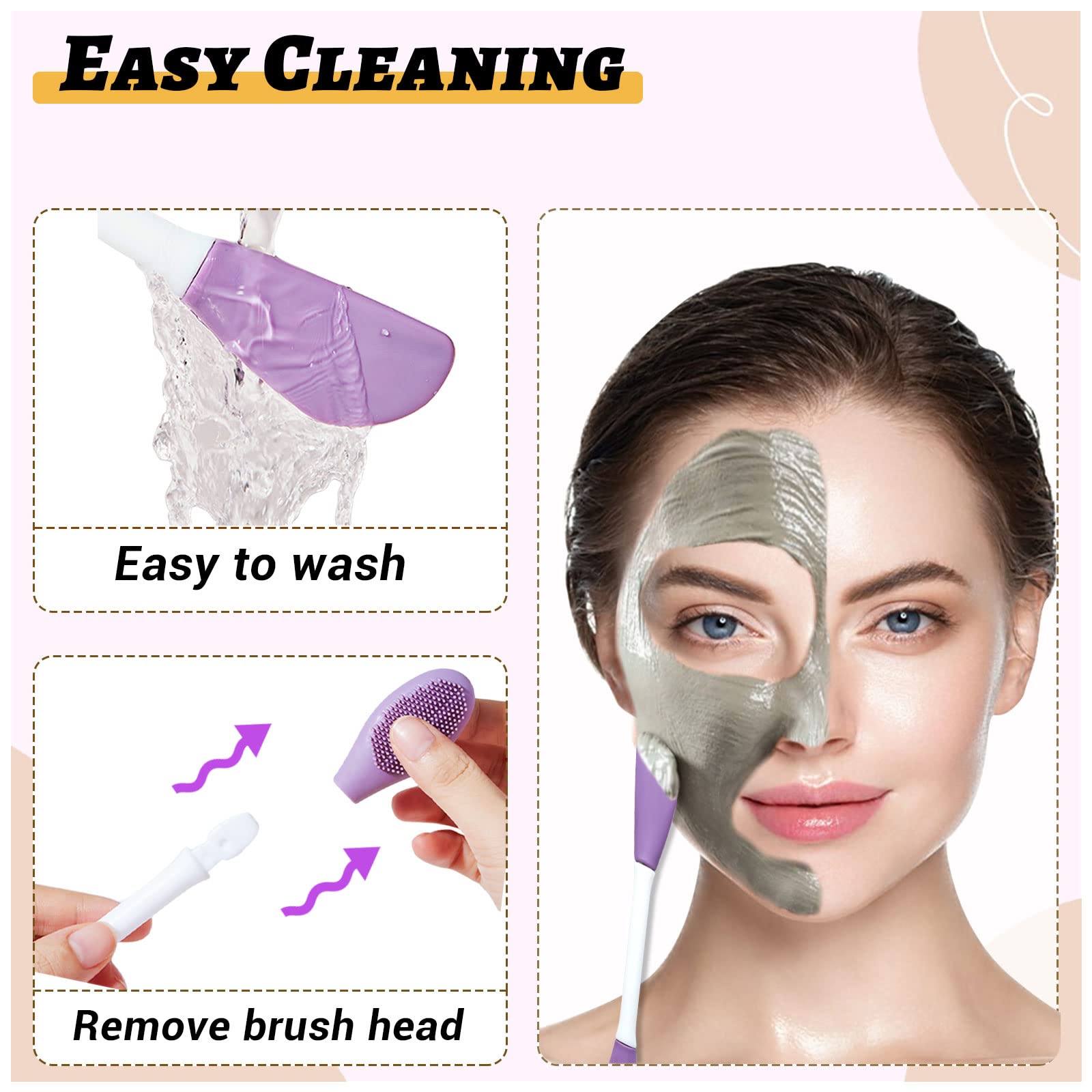 Andiker 2-Pack Silicone Face Mask Brush Set - Reusable Facial Cleansing Brush for Skincare, Makeup & Lotion Application - Gentle Skin Care Tool for Face Masks, Eye Masks & Body Cream (Blue & Purple) - Perfect for At-Home Spa Days & Travel Skincare Routine