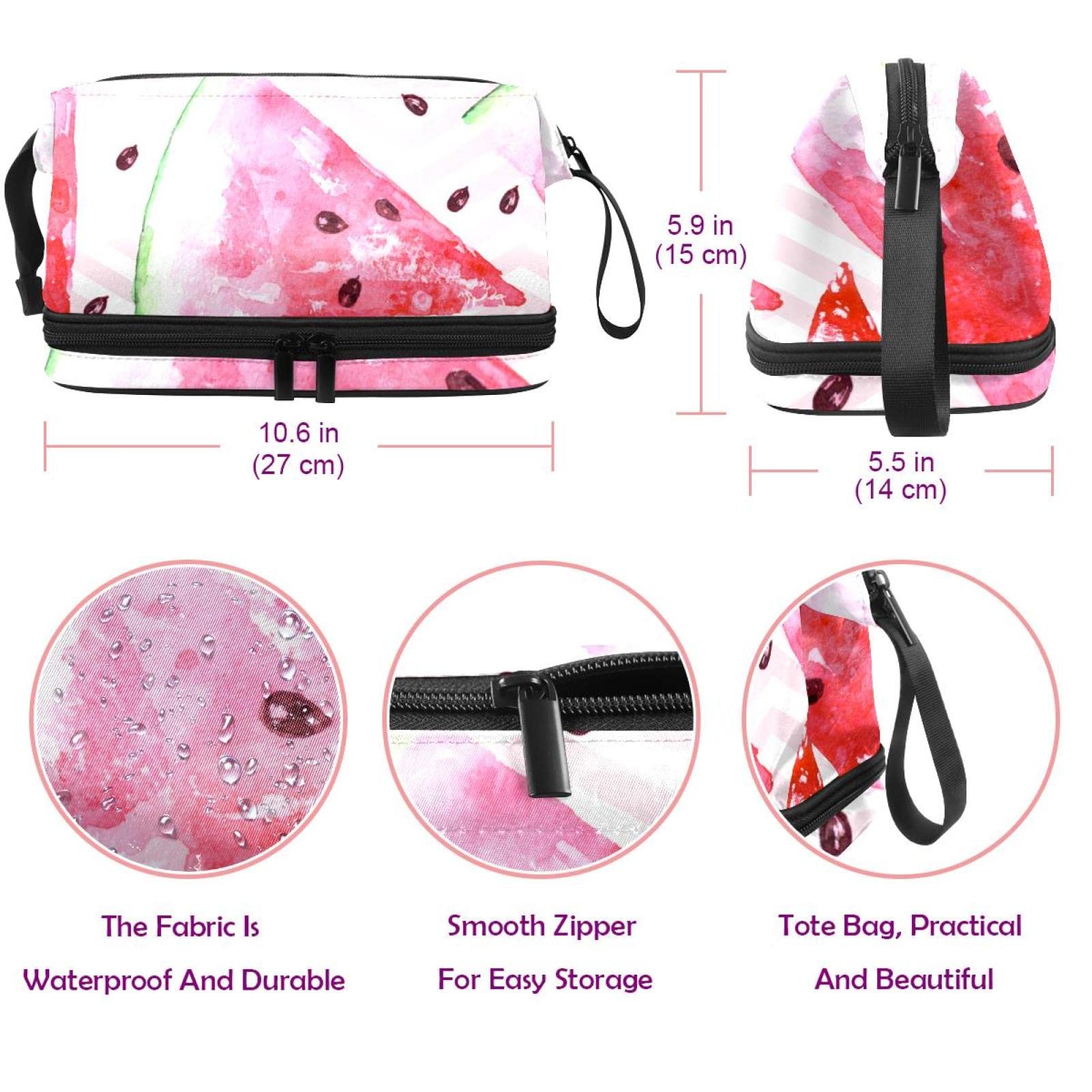 Large Travel Cosmetic Bag for Women - Pink Watercolor Watermelon Design, Makeup Organizer & Toiletry Bag | Perfect for Vacation, Gym, and Everyday Use