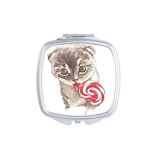 DIYthinker Little Cat Lollipop Watercolor Animal Mirror - Portable Compact Pocket Makeup Mirror with Double Sided Glass for Travel, Purse & Vanity Use