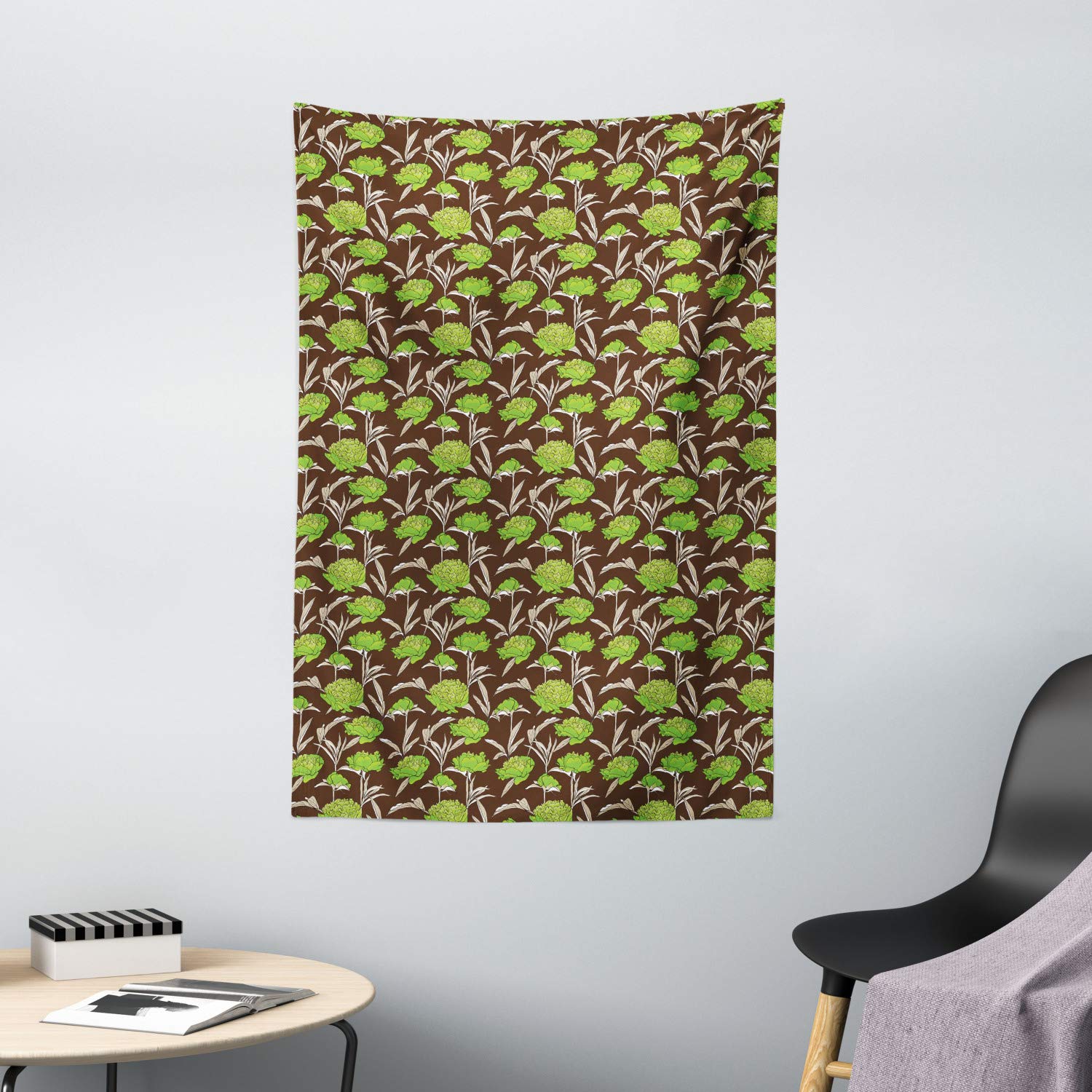 Ambesonne Botanical Tapestry Wall Hanging - Abstract Floral Pattern with Vintage Leaves Decor for Bedroom, Living Room, Dorm - 40x60 Inches Brown & Lime Green - Perfect for Boho Home Decor, Meditation Spaces & Photo Backdrops