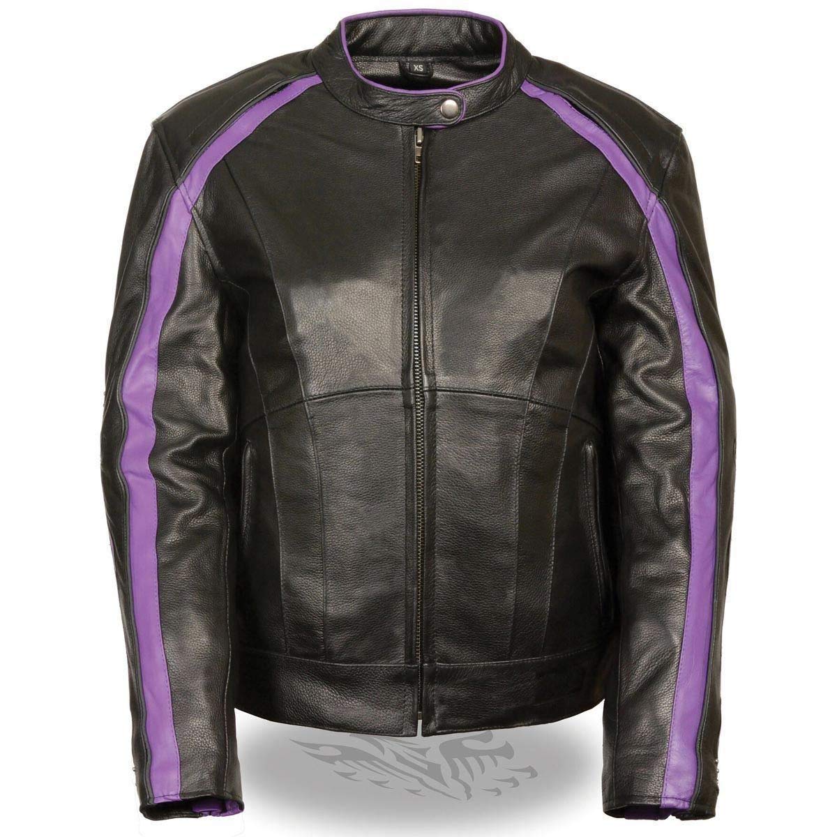 Milwaukee Women's Embroidered Wing & Stud Design Leather Jacket ML1952 - Black/Purple Biker Jacket for Motorcycle Riding & Fashion Outfits