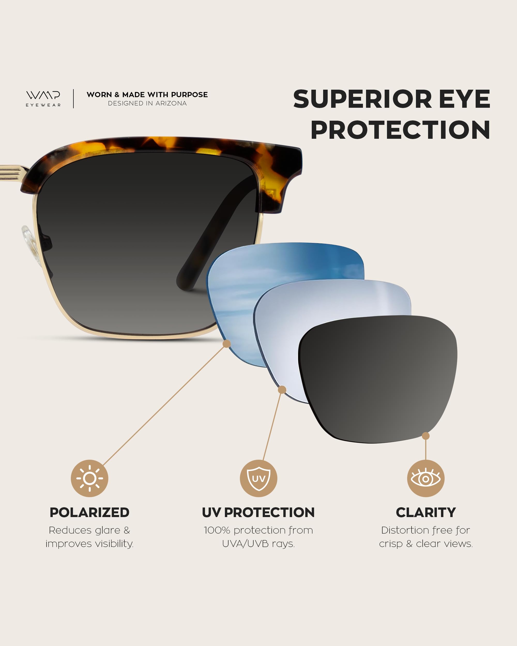 WearMe Pro Modern Semi-Rimless Rectangular Polarized Sunglasses for Men & Women - UV Protection, Lightweight & Stylish for Driving, Outdoor Sports & Beach Vacation
