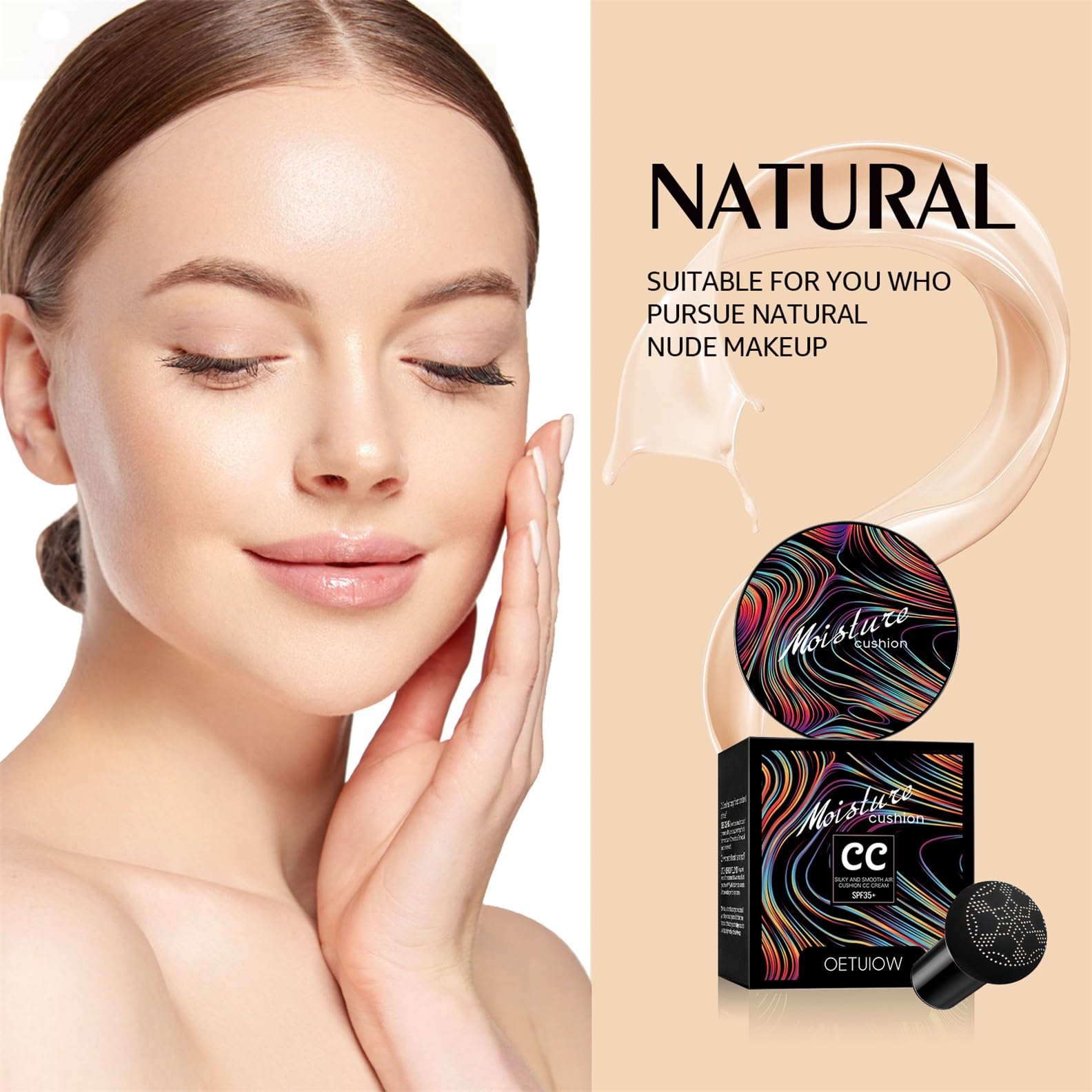 Mushroom Head Air Cushion CC Cream - Long Lasting Matte Concealer & Bright Makeup Base with Collagen | Moisturizing BB Cream Liquid Foundation (3.21oz, Natural) - Perfect for Daily Wear, Photo Shoots & Special Occasions