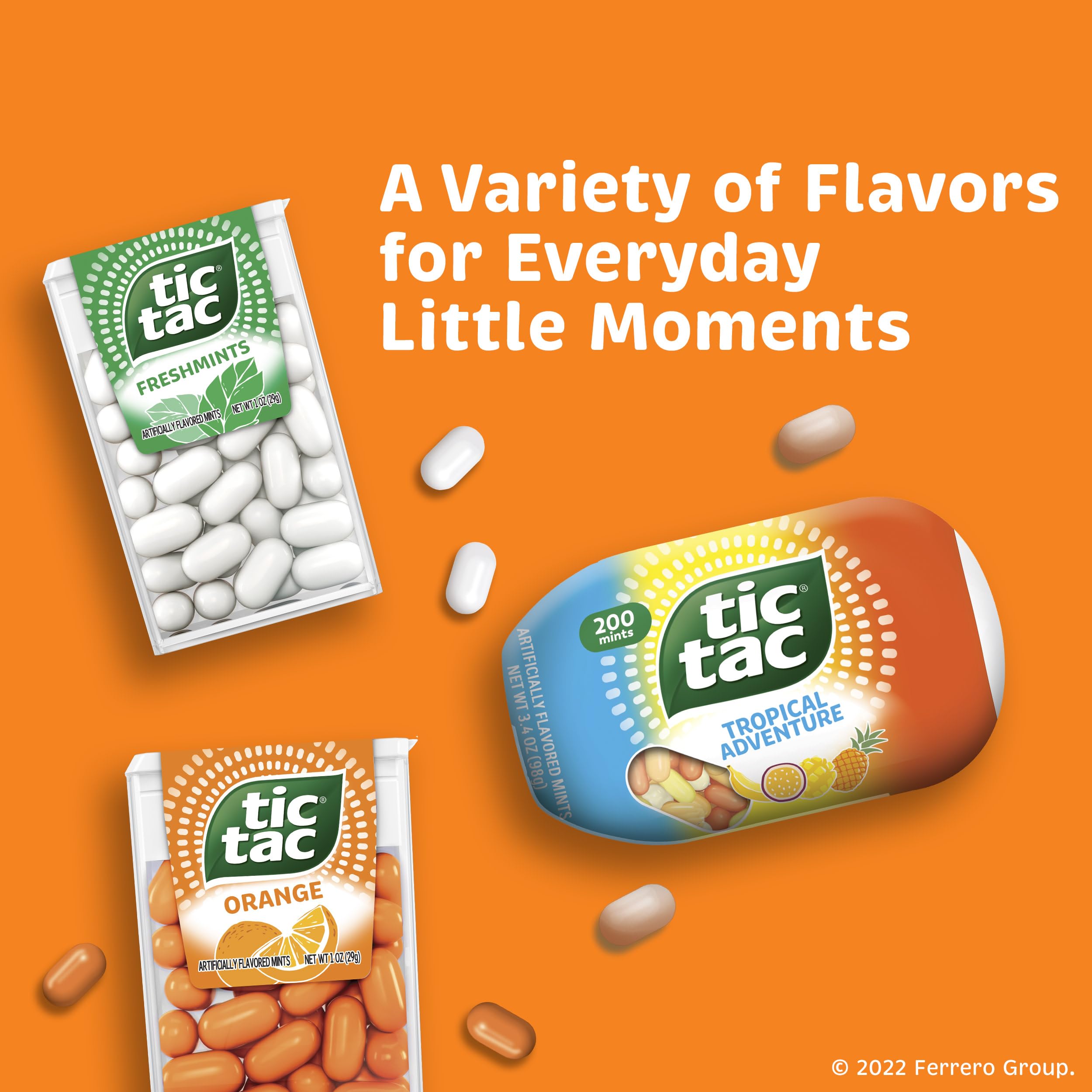 Tic Tac Orange Flavored Mints - 8 Pack (3.4 Oz Each) | Fresh Breath Mints for On-The-Go, Work, Travel & Daily Use | Refreshing Candy for Office, Car & Purse