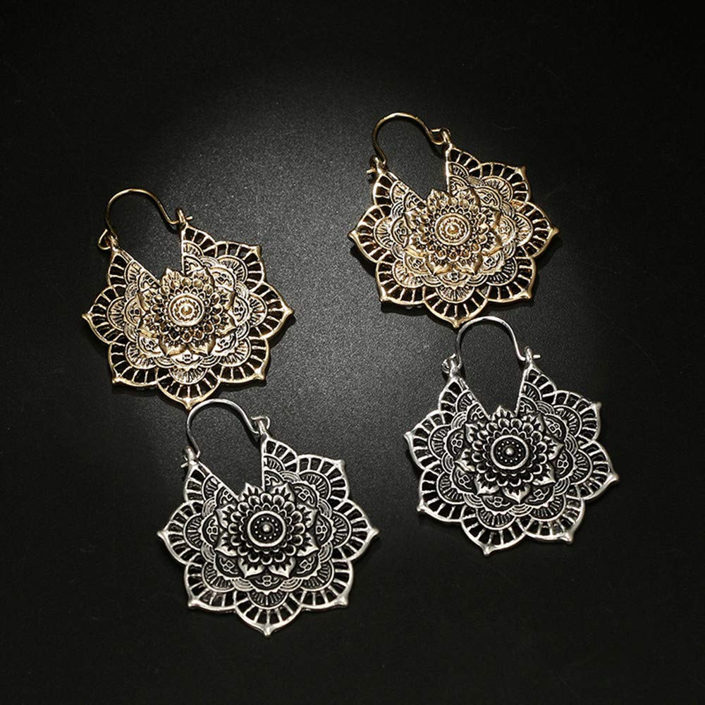 Boho Dangling Vintage Hollow Plumeria Earrings for Women - Lightweight Trendy Jewelry Gifts for Birthday, Christmas, Party & Everyday Wear