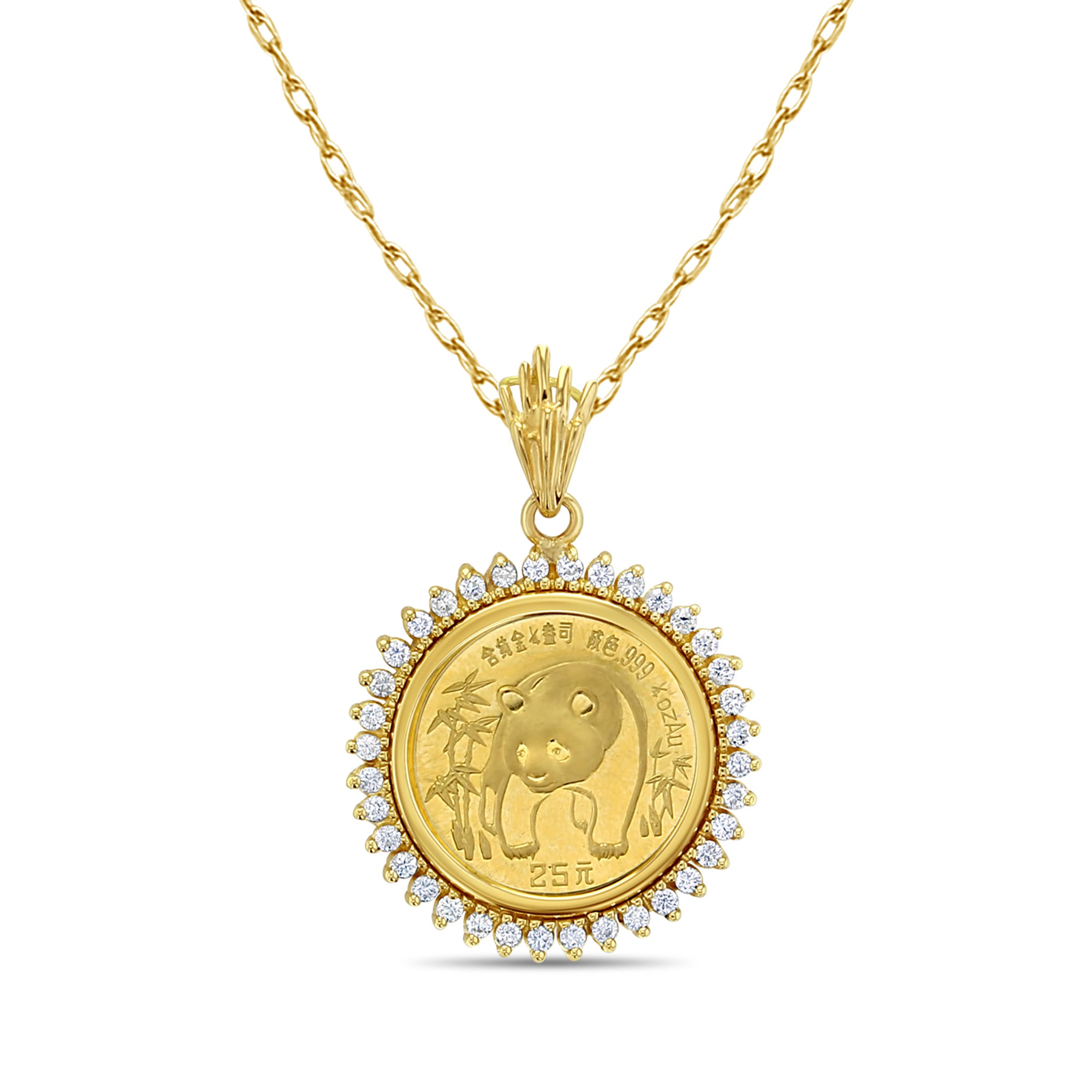 1/25OZ Fine Gold Panda Coin Necklace with Diamond Halo - Elegant Jewelry Gift for Women, Perfect for Birthdays, Anniversaries & Special Occasions