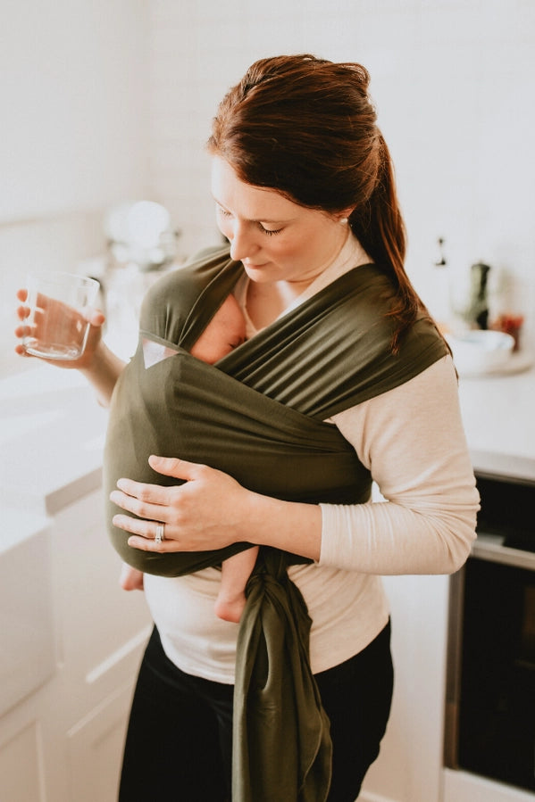 VIXSA Baby Wrap Carrier - Soft & Breathable Olive Green Sling for Newborn to Toddler - Hands-Free Baby Wearing for Shopping, Hiking & Parenting
