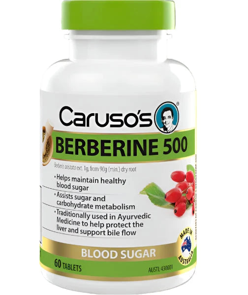 Carusos Berberine 500mg Supplement - Natural Blood Sugar Support & Digestive Health Aid | Supports Healthy Glucose Metabolism & Gut Balance - Perfect for Daily Wellness Routine & Diabetes Management