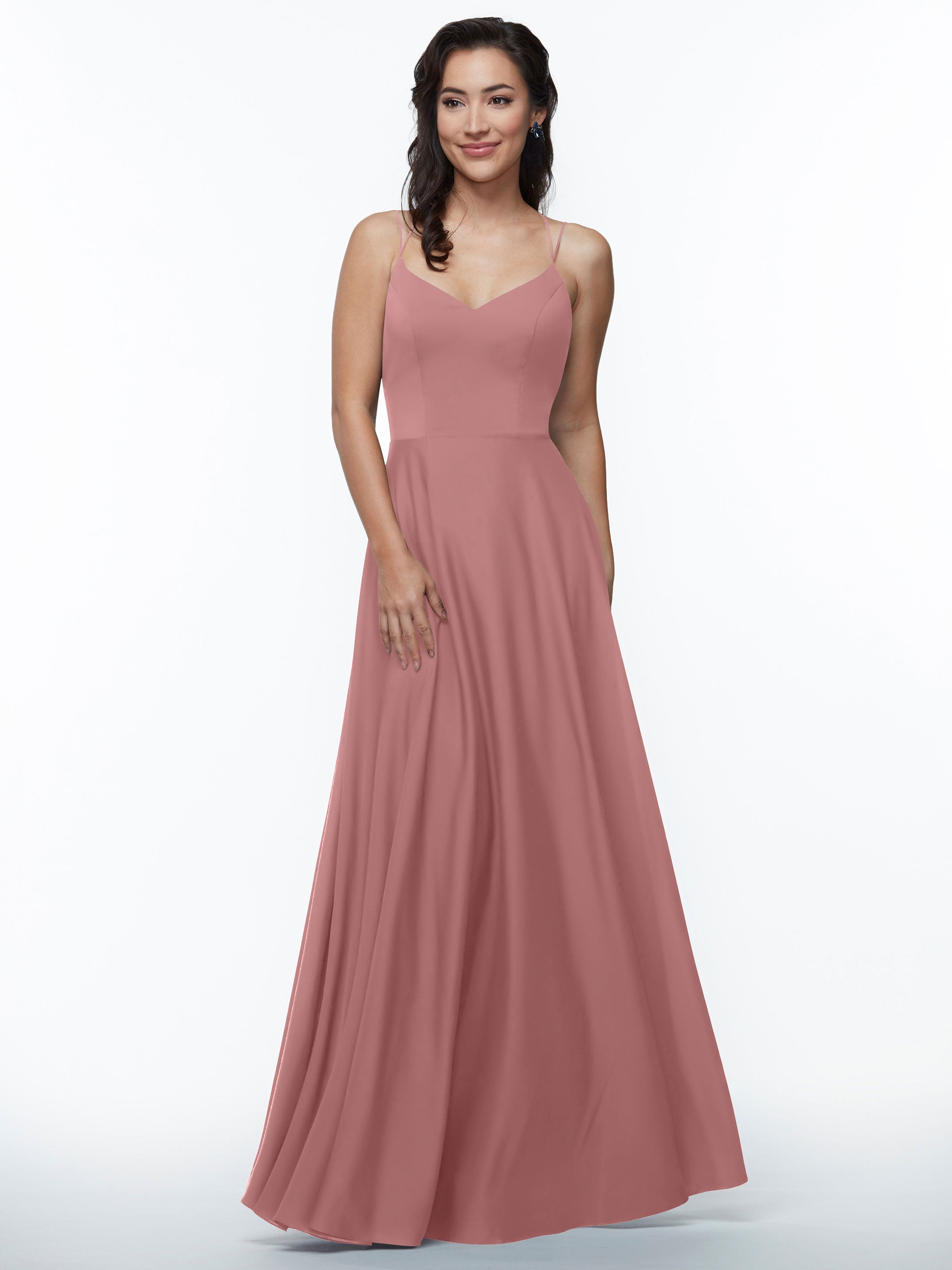Elegant 83024 Stretch Chiffon A-Line Bridesmaid Dress with Pockets - Perfect for Weddings, Parties & Formal Events - Comfortable & Stylish Plus Size Option Available
