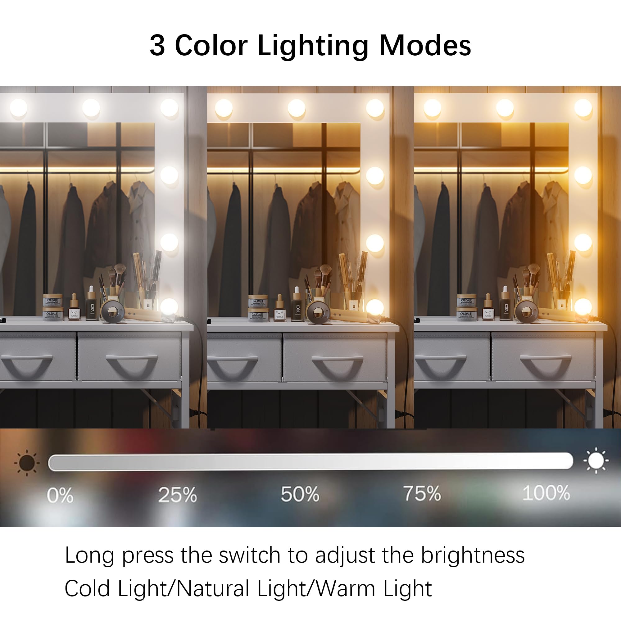 Vanity Desk with LED Mirror & Charging Station - 5 Drawers, 3 Lighting Modes for Bedroom Makeup