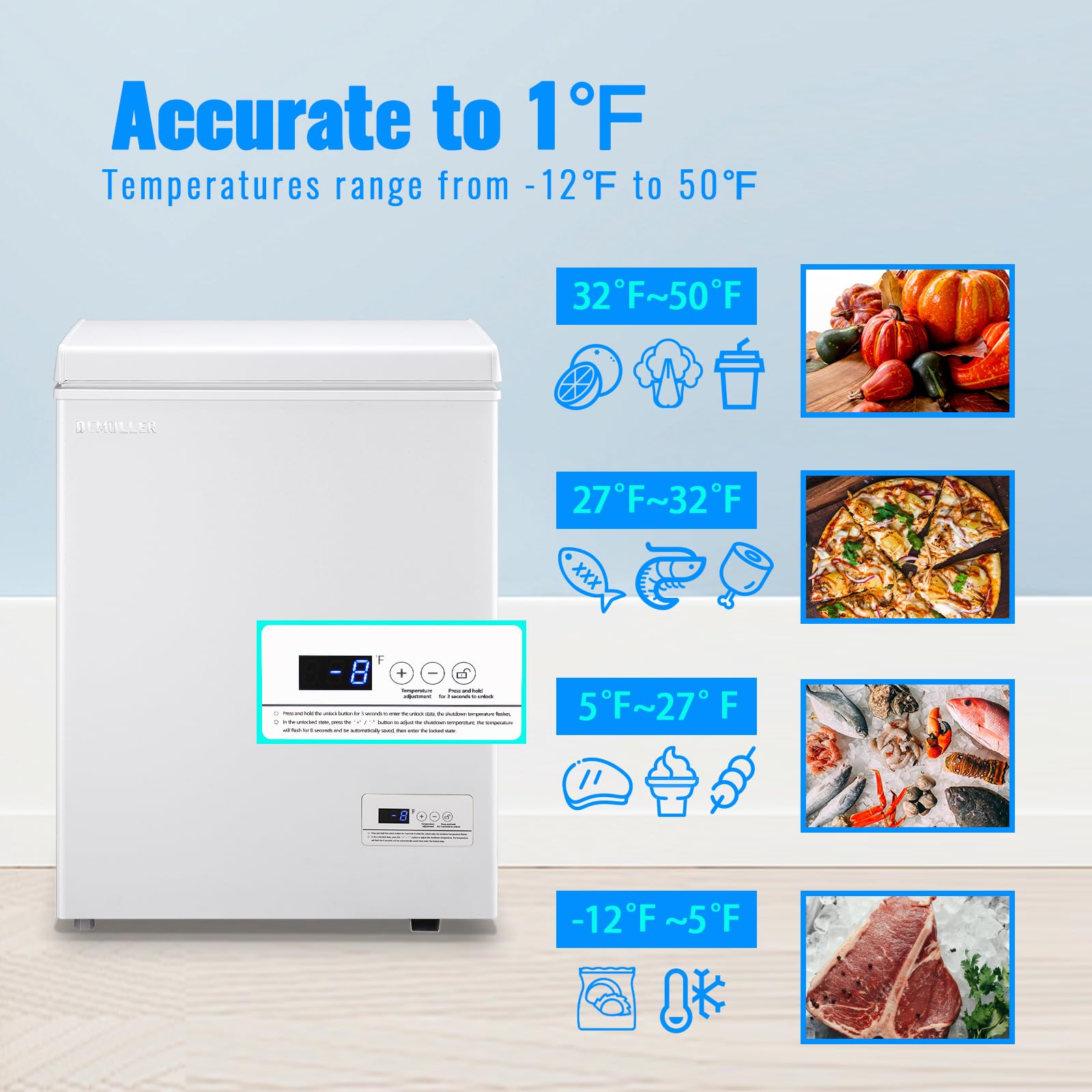 3.5 CU.FT Chest Freezer - Ultra Low Temperature Deep Freezer (-12℉) with 2 Removable Baskets, Compact Freestanding White Mini Freezer for Home, Kitchen, Office | Perfect for Storing Frozen Foods, Ice Cream, Meat & Meal Prep
