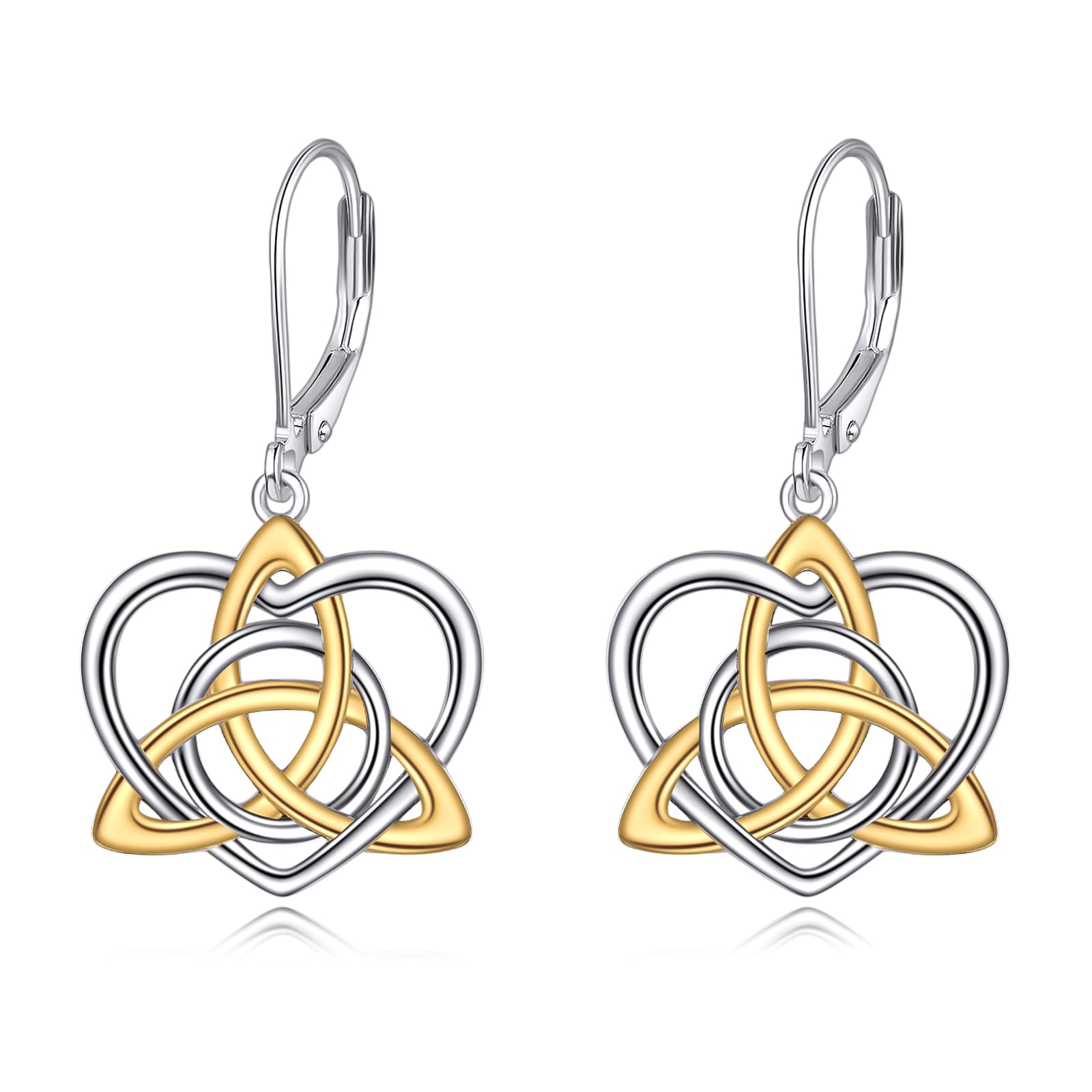 Sterling Silver Celtic Knot Dangle Earrings with Love Heart Drop - Irish Inspired Jewelry for Women & Girls | Perfect Christmas Gift, Birthday Present & St. Patrick's Day Accessory