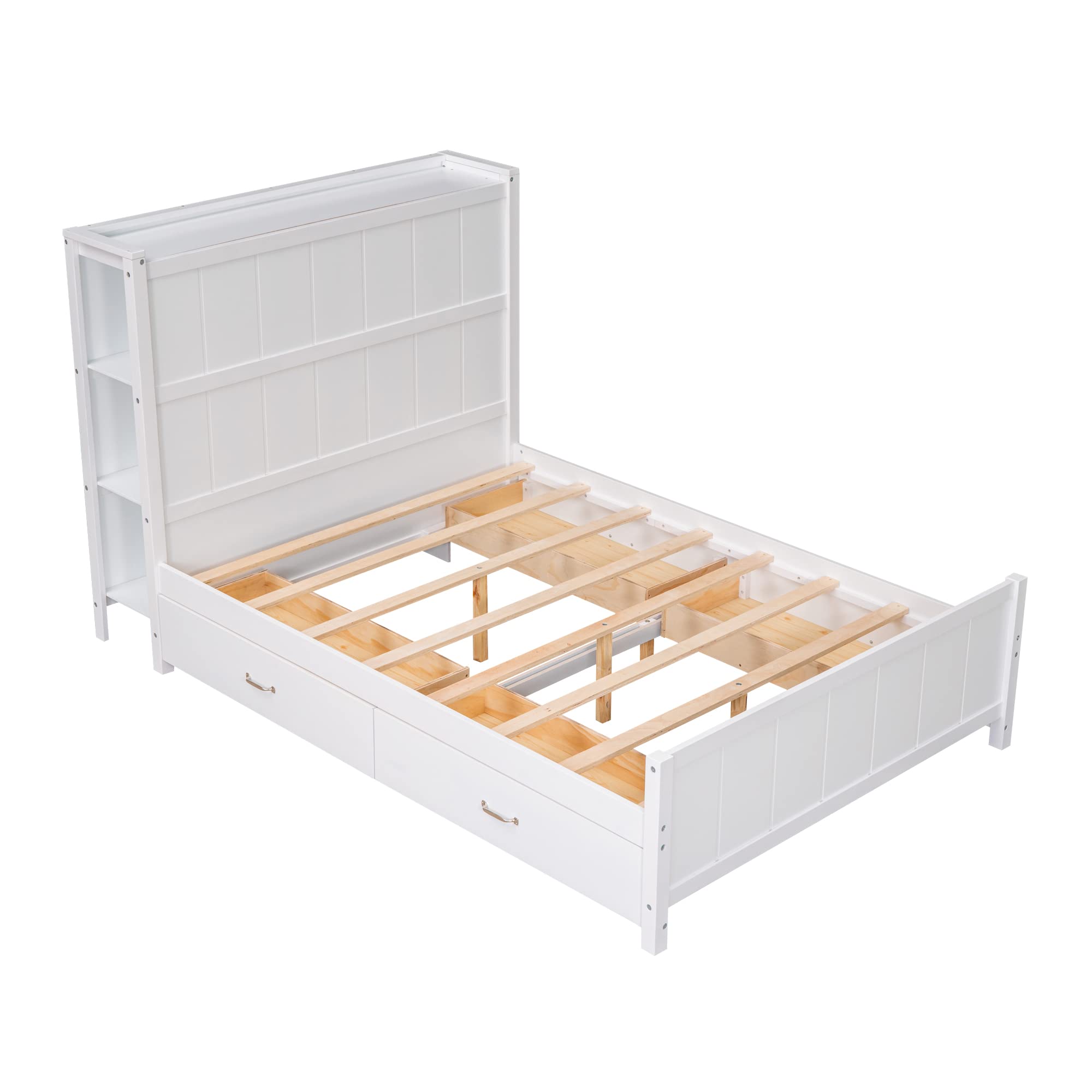 Modern Wood Storage Bed Frame with Headboard & 4 Drawers - Kids Teens Bedroom Furniture for Boys Girls