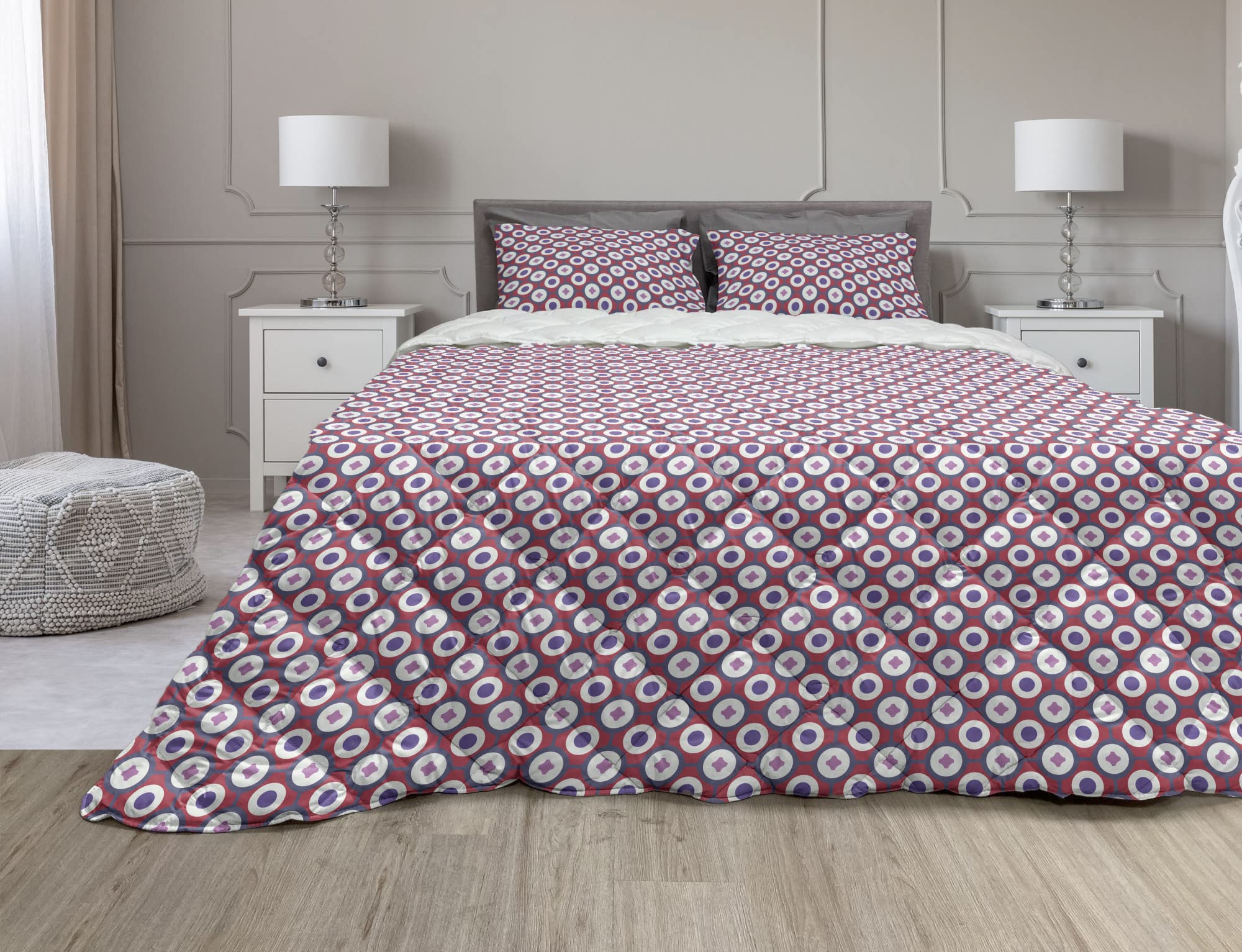 Ambesonne Abstract Geometric Comforter Set - Twin Size Blue Violet & Burgundy Duvet Cover with Microfiber Filling | Modern Mosaic Circle Design Bedding for Teens & Adults | Perfect for Contemporary Bedrooms & Dorm Decor