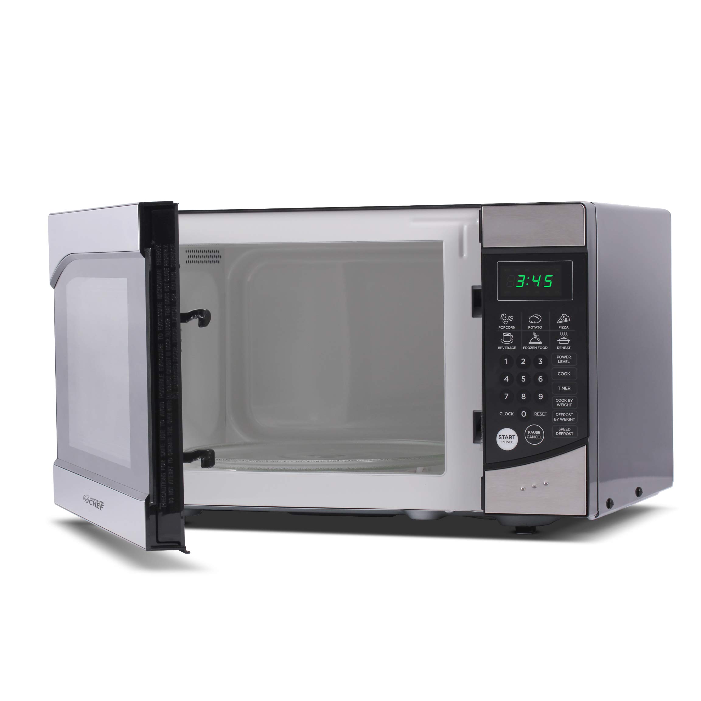 Commercial Chef 0.9 Cu Ft Stainless Steel Countertop Microwave - 900W with 10 Power Levels, Digital Controls, Push Button, Child Lock, Timer & Quick-Touch Menu - Perfect for Home Kitchen, Office Breakroom & Small Spaces