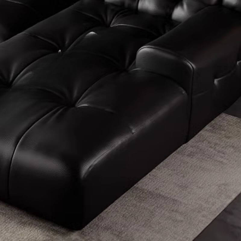 Black L-Shape Sofa Chaise with Tufted Back & Button Details - Modern Living Room Furniture for Small Spaces & Apartments