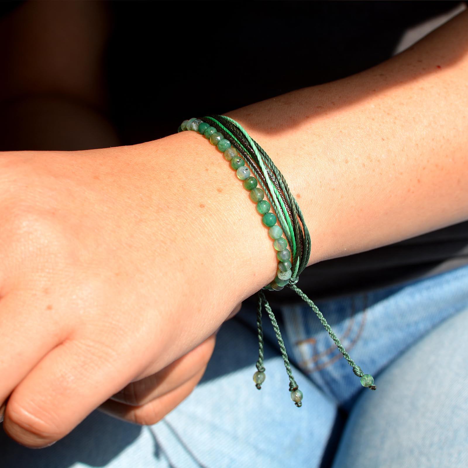 Mezcla Vida Agate Beaded Bracelets for Women - Adjustable String Bracelet Set with Natural Stones, Boho Style Jewelry Gift for Friends (Green, 2 Pack) | Perfect for Yoga, Meditation, and Everyday Boho Fashion