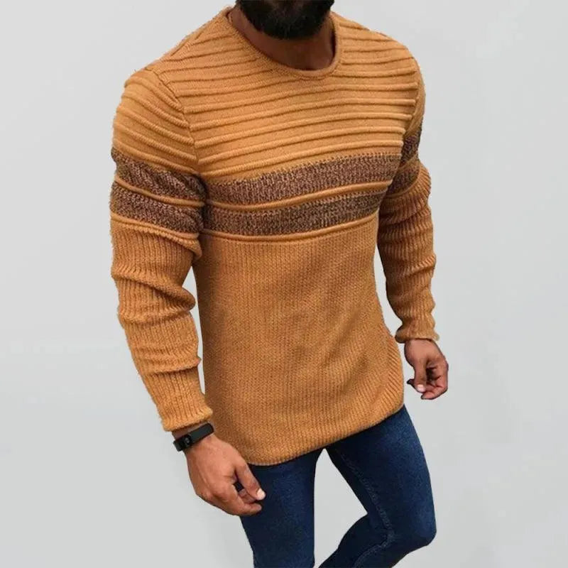 Men's Striped Crew Neck Pullover Sweater - Soft & Comfortable Knitwear for Casual Wear, Office & Fall Layering