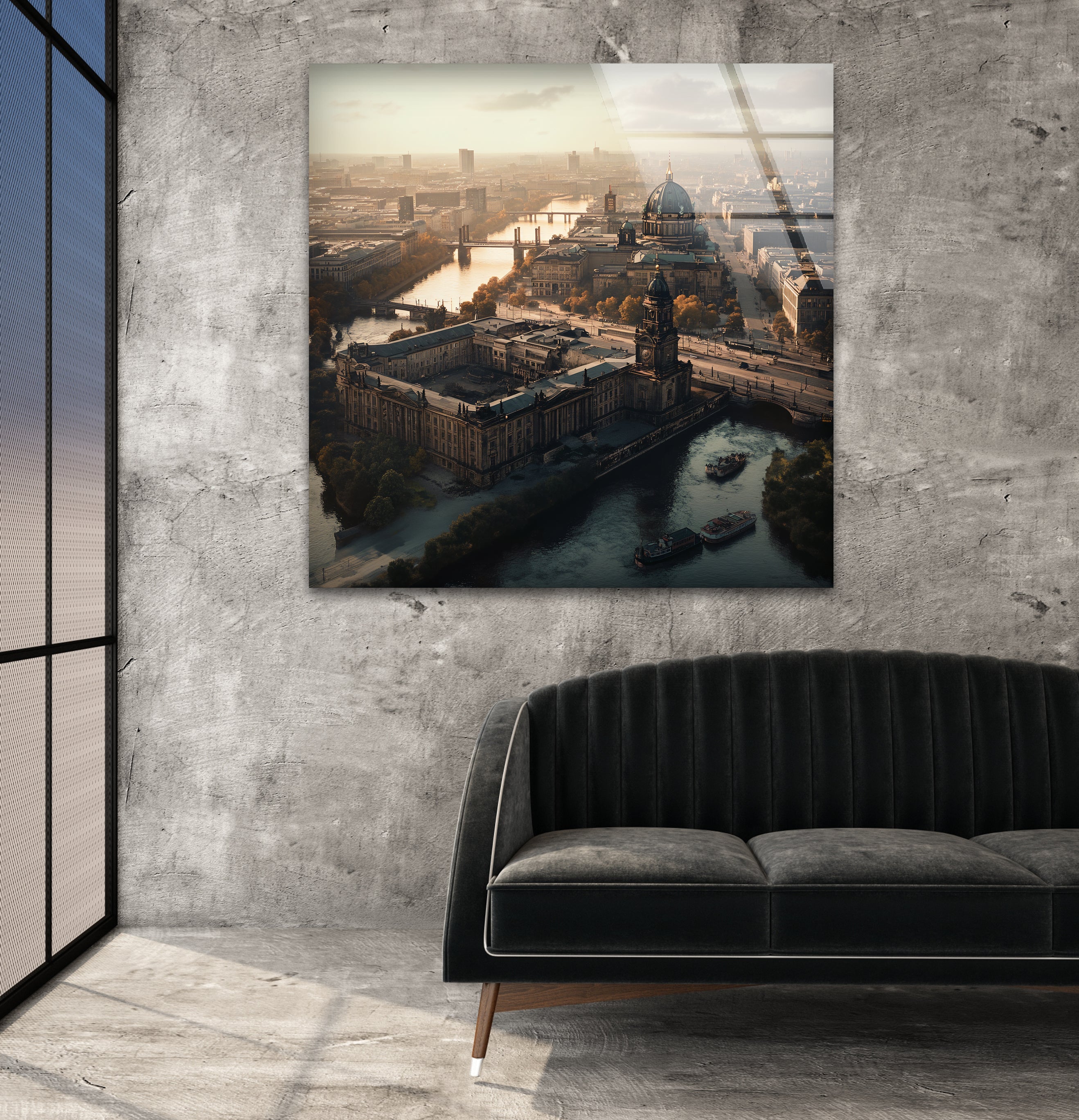 Berlin Sunset Glass Wall Art - Handmade Modern Home Decor for Living Room, Bedroom & Office - Perfect Gift for Housewarming & Holidays
