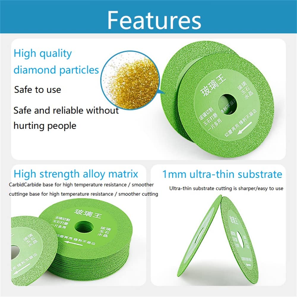 4 Inch Diamond Glass Cutting Disc - Ultra Thin Saw Blade Wheel for Angle Grinder | Ceramic & Glass Cutting Tool (Green, Blue, Purple) | Perfect for DIY Projects, Home Renovation & Craft Work