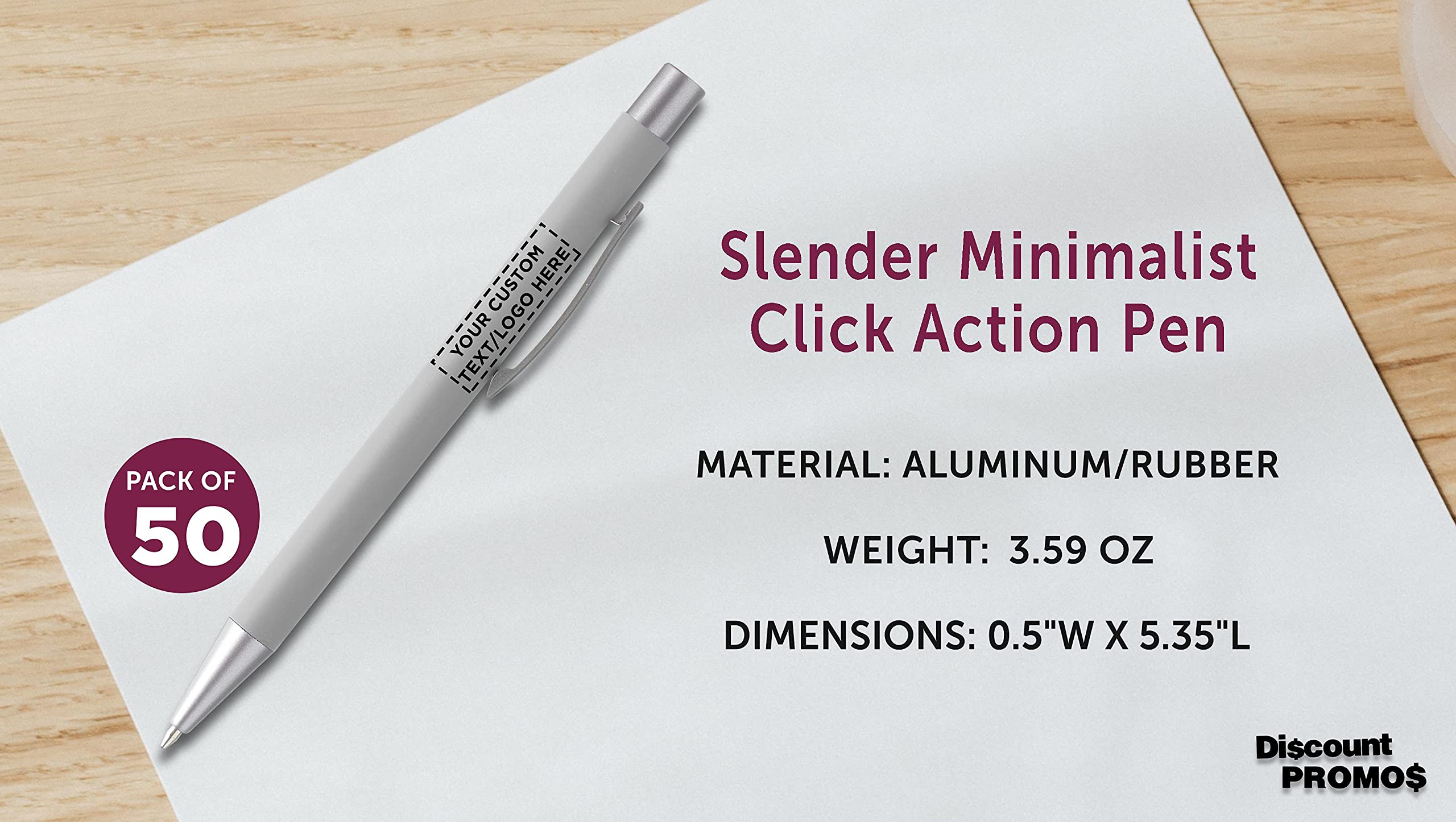 50 Pack Cordova Rubber Coated Metal Pens - Customizable with Text & Logo - Smooth Writing Push Action Ballpoint Pens with Black Ink (Grey) - Perfect for Office, School, Corporate Gifts & Promotional Events
