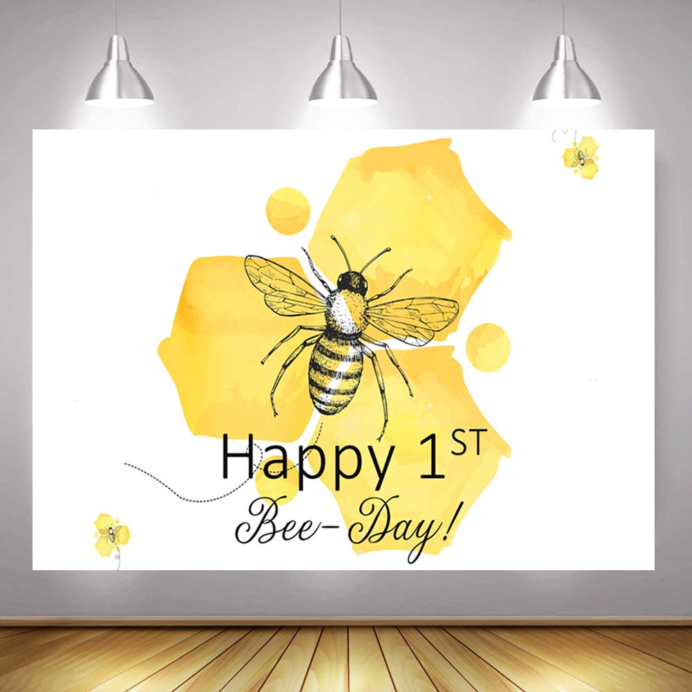 Sensfun Yellow Bumble Bee 1st Birthday Backdrop - 7x5ft Honeycomb Photography Background for Bee-Themed Party Decorations | Perfect for Baby Shower, First Birthday Photos, and Nursery Decor