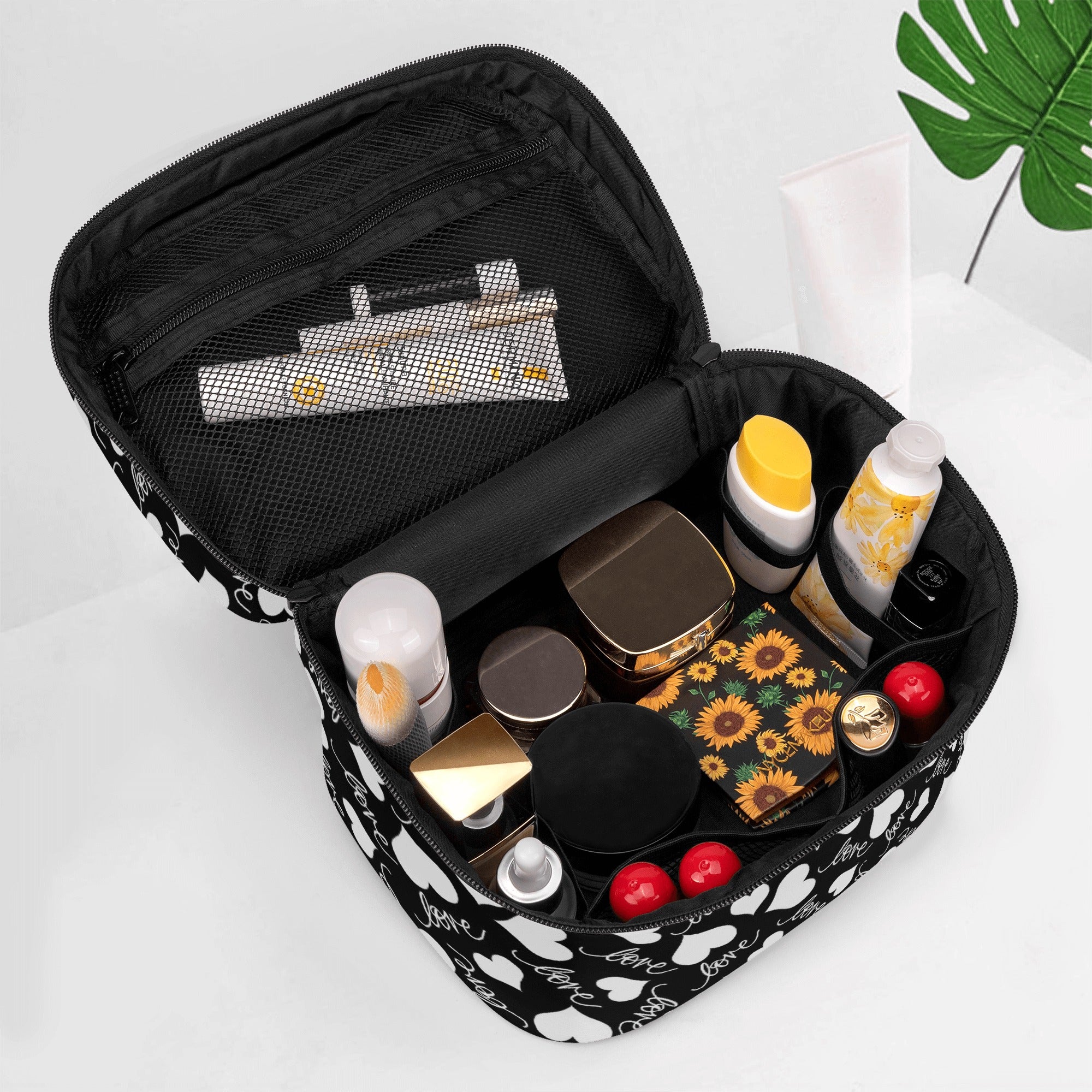 Love And Hearts Leather Cosmetic Bag - Waterproof Travel Makeup Pouch for Women | Perfect for Travel, Gym & Everyday Use