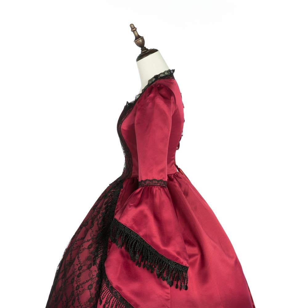 Victorian Rococo Dress for Women - Elegant Maiden Costume & Masquerade Ball Gown (Size S, Burgundy) | Perfect for Renaissance Fairs, Cosplay, Themed Parties & Historical Reenactments