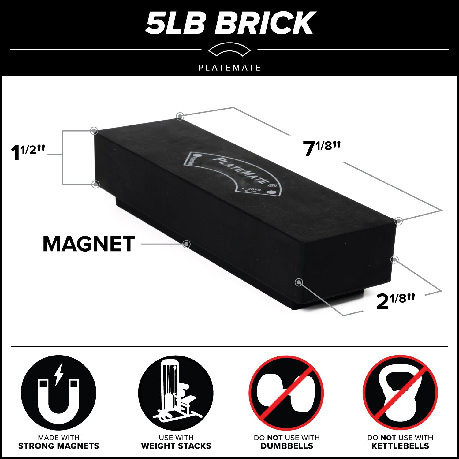 5 lb Brick PlateMate – Heavy-Duty Weight Plate for CrossFit, Powerlifting & Home Gym Workouts – Perfect for Strength Training, Stability Exercises & Equipment Anchoring