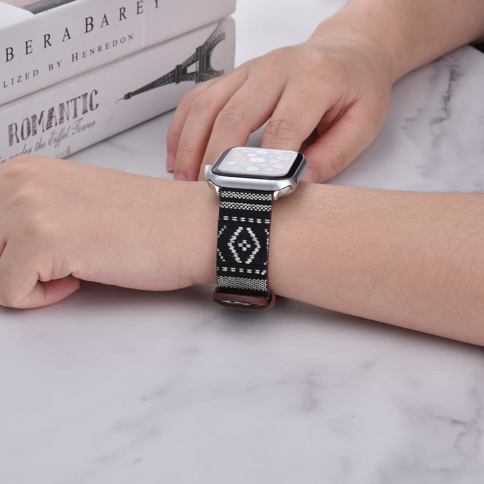 Premium Canvas & Leather Apple Watch Bands Compatible with 38/40/41mm & 42/44/45mm - Luxury Replacement Straps for iWatch Series 8/7/6/SE/5/4/3/2/1 - Unisex Design for Men & Women - Perfect for Workouts, Office & Everyday Wear