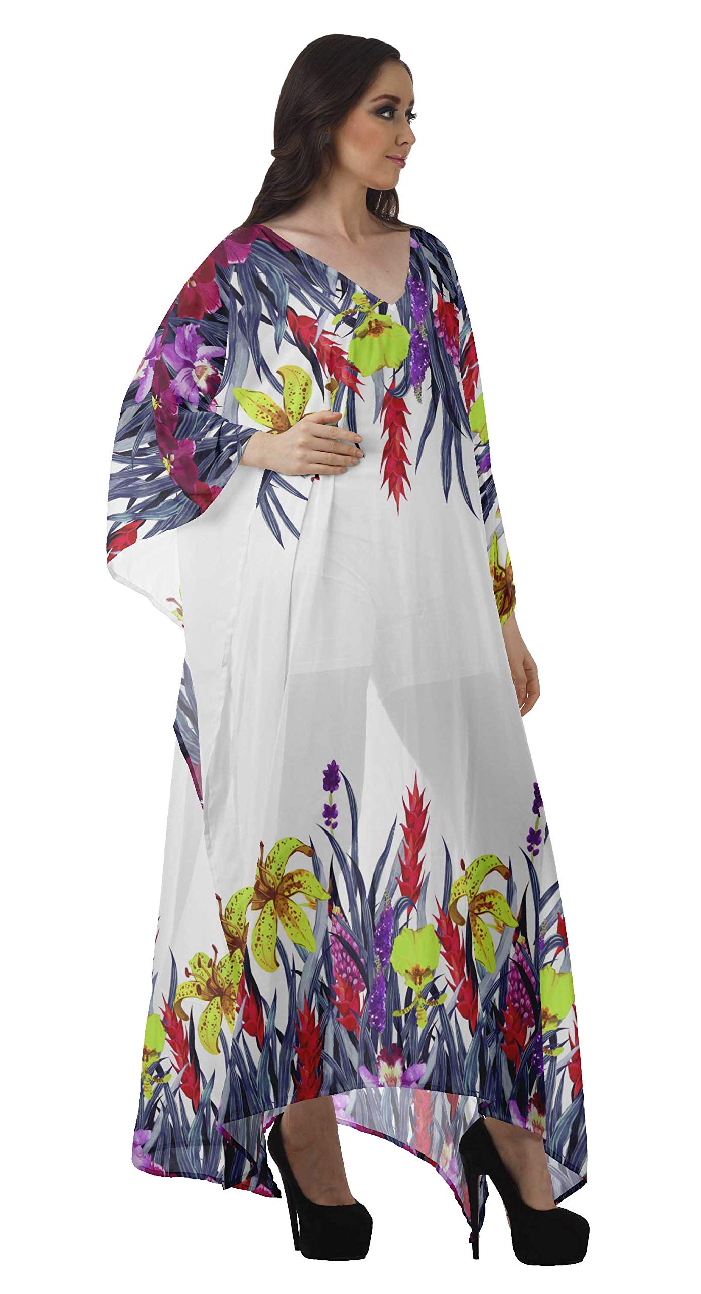 Moomaya Women's Sheer Turkish Kaftan Beach Cover Up Dress - Lightweight Swimwear Coverup for Pool, Vacation & Summer Outfits