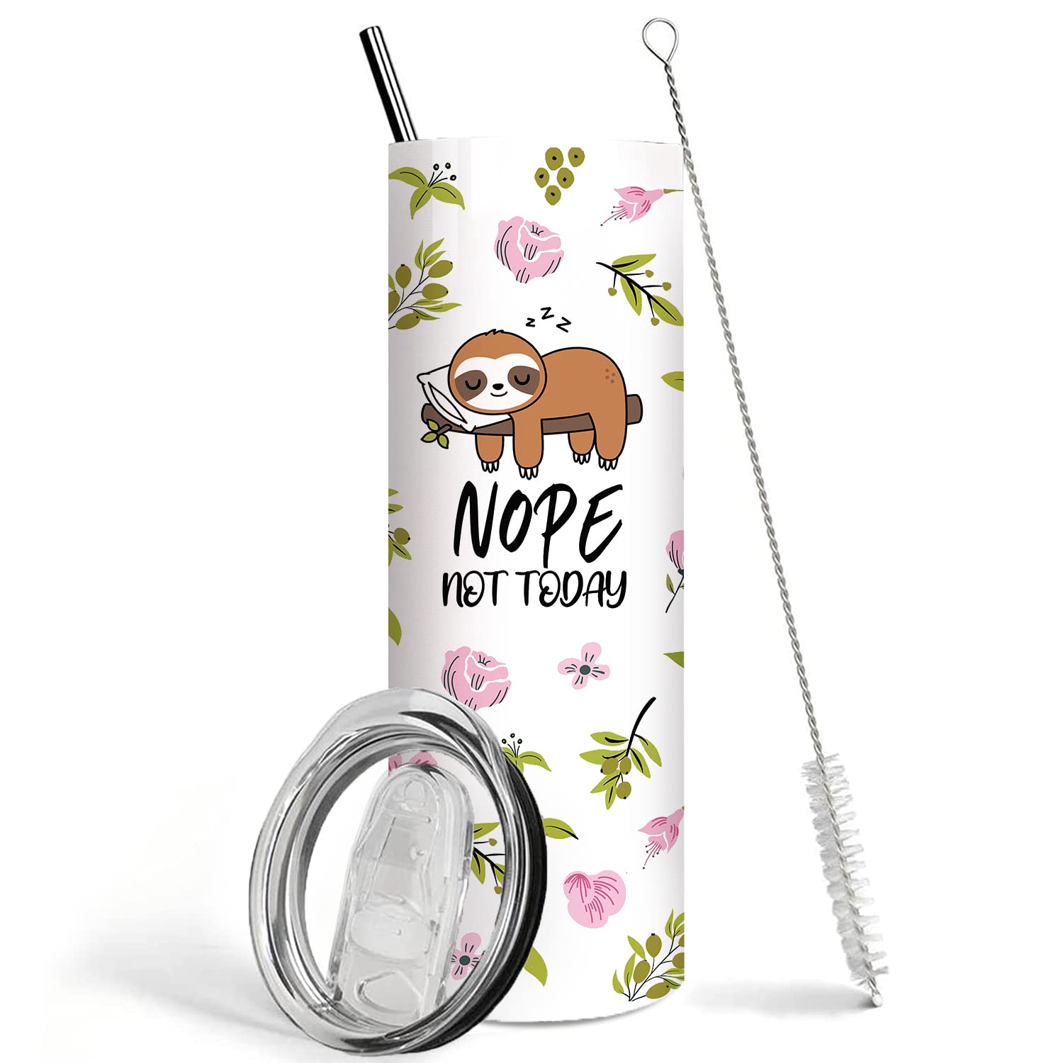 20 oz Insulated Stainless Steel Sloth Tumbler with Lid & Straw - Funny Travel Coffee Mug for Women, Perfect Birthday Gift for Sloth Lovers - Great for Office, Camping & Daily Commute