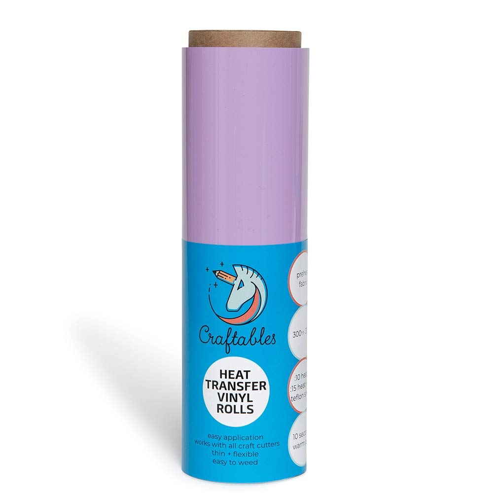 Craftables Lavender Heat Transfer Vinyl Roll HTV 25 ft. - Easy Weed Iron On Vinyl for T-Shirts, DIY Crafts - Compatible with Silhouette Cameo, Cricut, Heat Press & All Craft Cutters - Perfect for Custom Apparel, Home Decor & Personalized Gifts