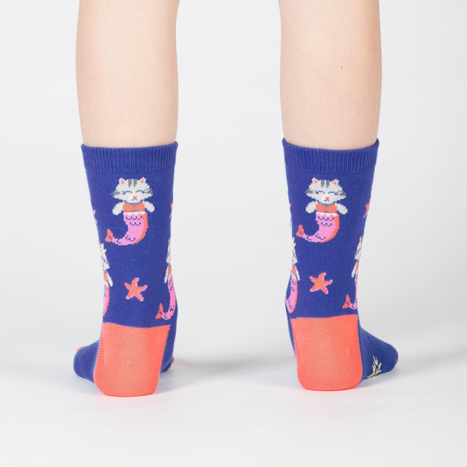 Purrmaid Junior Crew Socks for Kids Ages 7-10 | Cute Cat Mermaid Design | Comfortable School & Play Socks