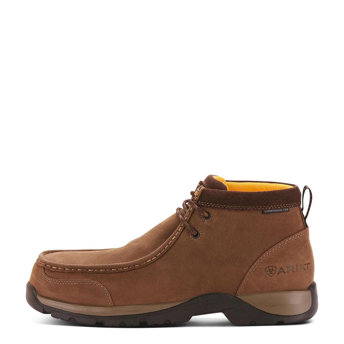 **Dark Brown Edge LTE Composite Toe Moc Toe Work Boots for Men - Lightweight & Comfortable Safety Shoes for Construction, Landscaping, and Outdoor Work**