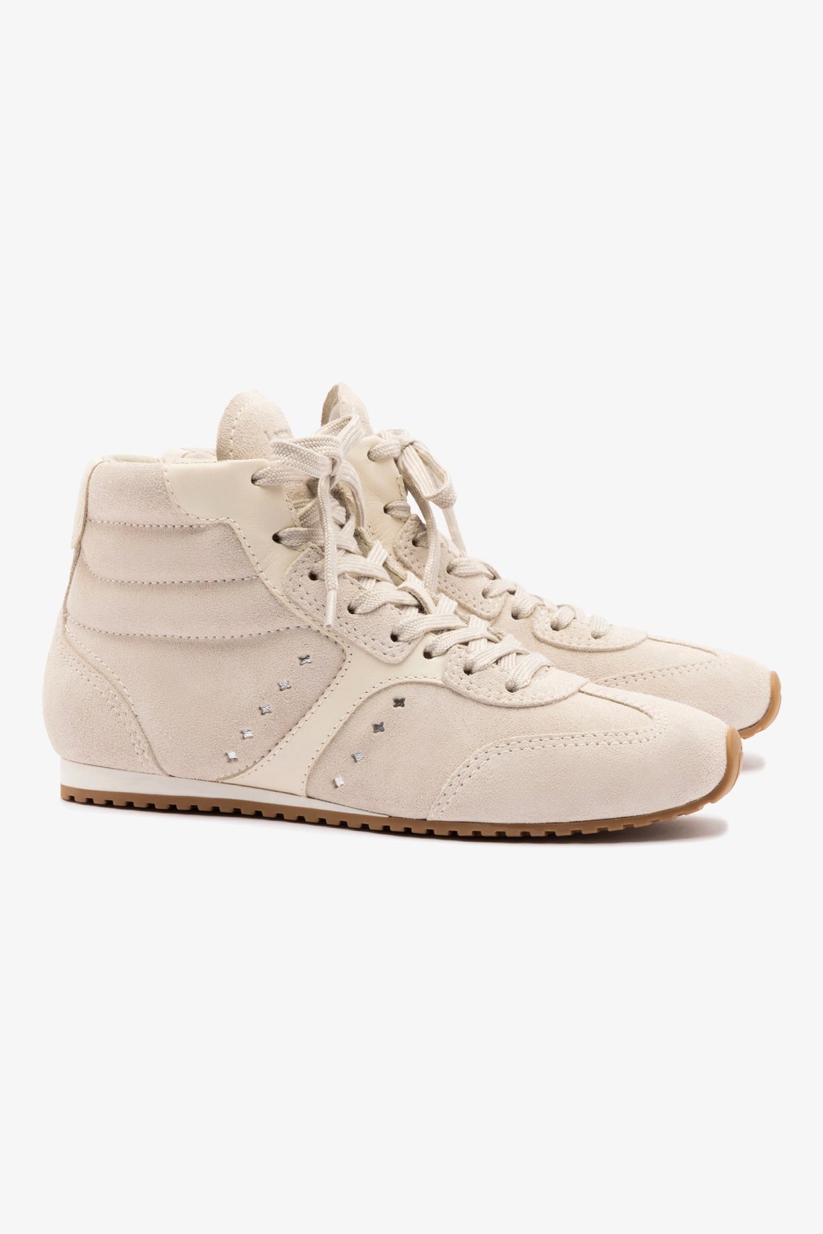 Stella Mid Sneaker in Mushroom Grey Suede & Ivory Leather - Women's Casual Comfortable Shoes for Walking, Work & Everyday Wear