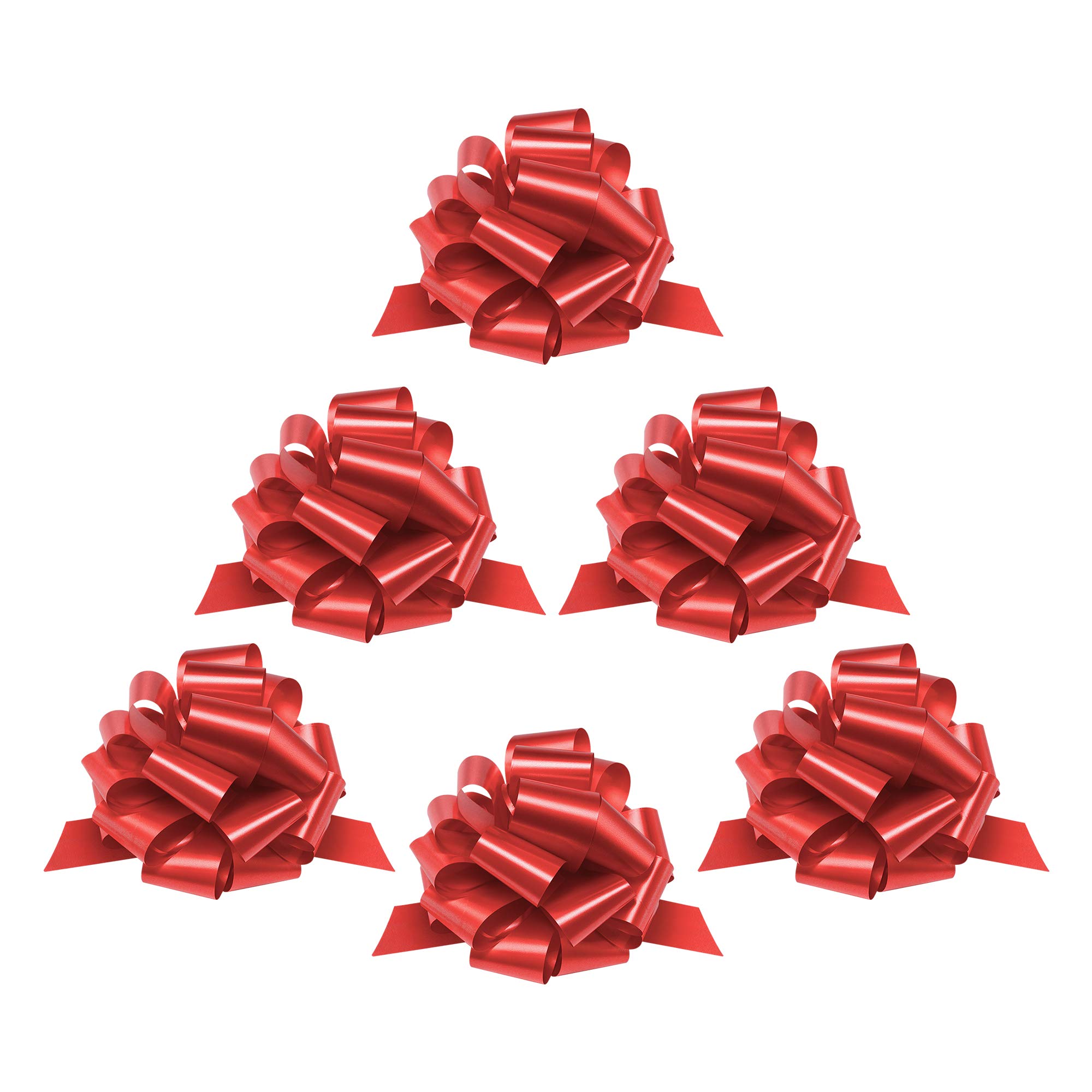 9 Inch Large Pull Bows for Gift Wrapping (Set of 6, Red) - Premium Ribbon Pull String Bows for Presents, Party Decorations & Holiday Packages
