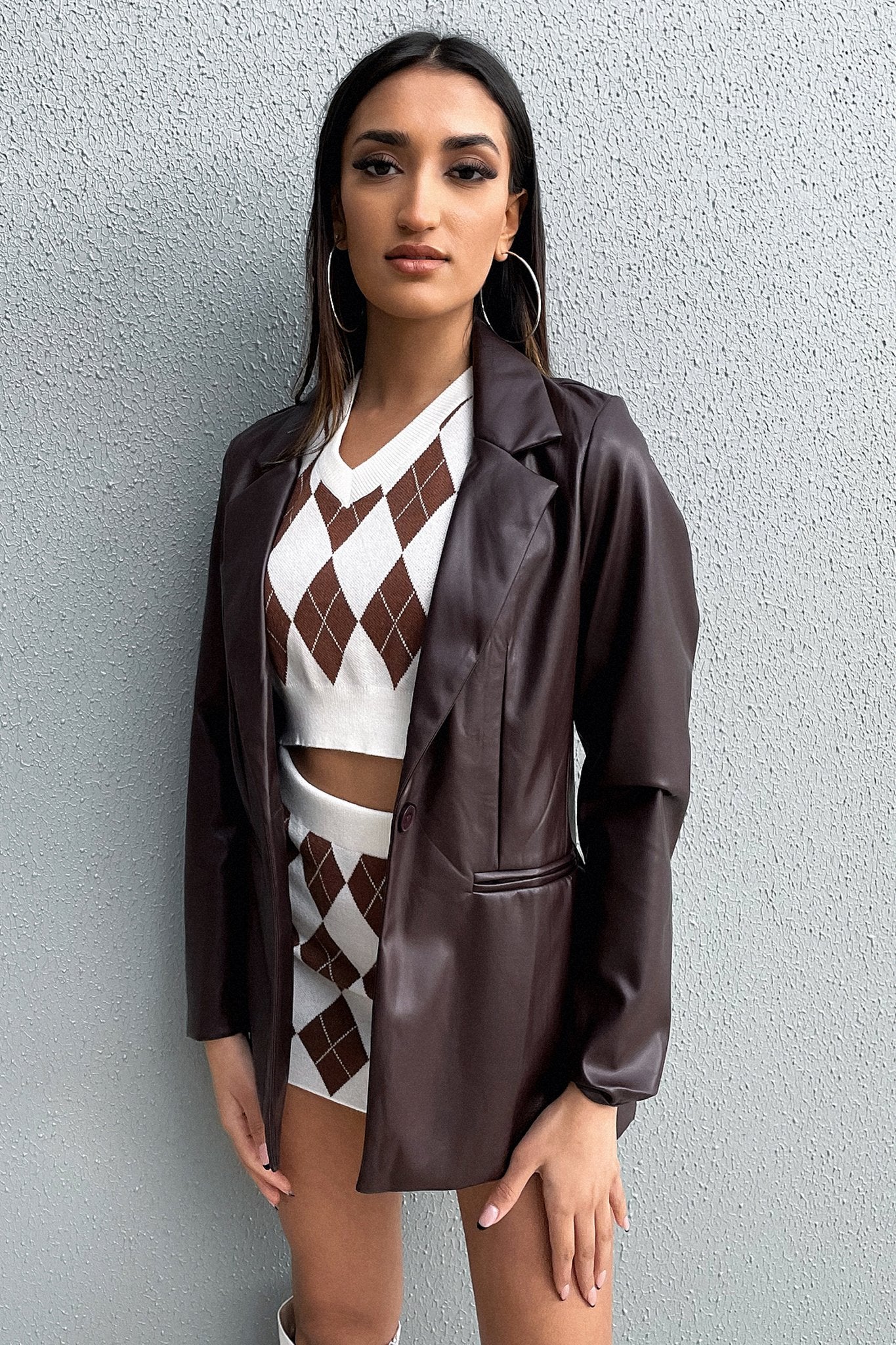 Stylish Marcel Blazer in Brown PU Leather - Perfect for Office Wear, Business Meetings & Formal Occasions