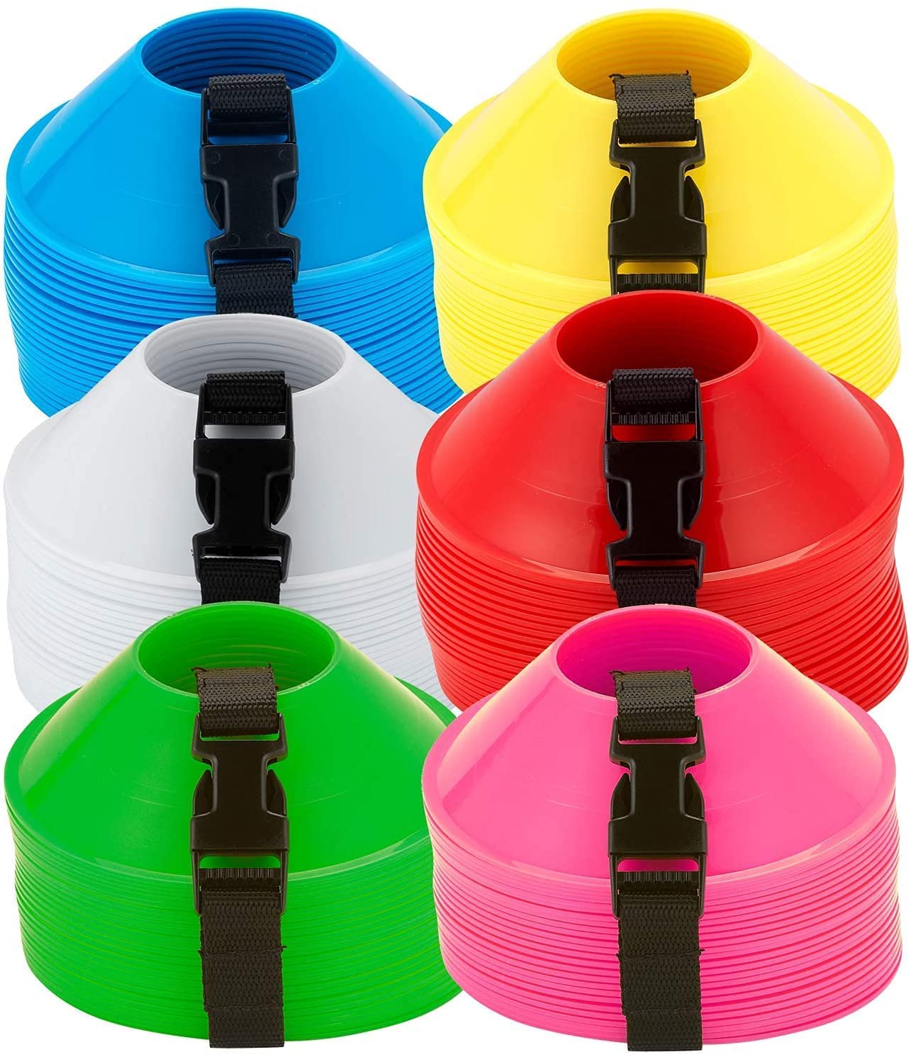 Layan Sports 10-Pack Mini Soccer Disc Cones - Durable Training Cones with Carry Strap for Soccer, Cricket, Track & Field Practice | Perfect for Drills, Agility Training & Youth Sports