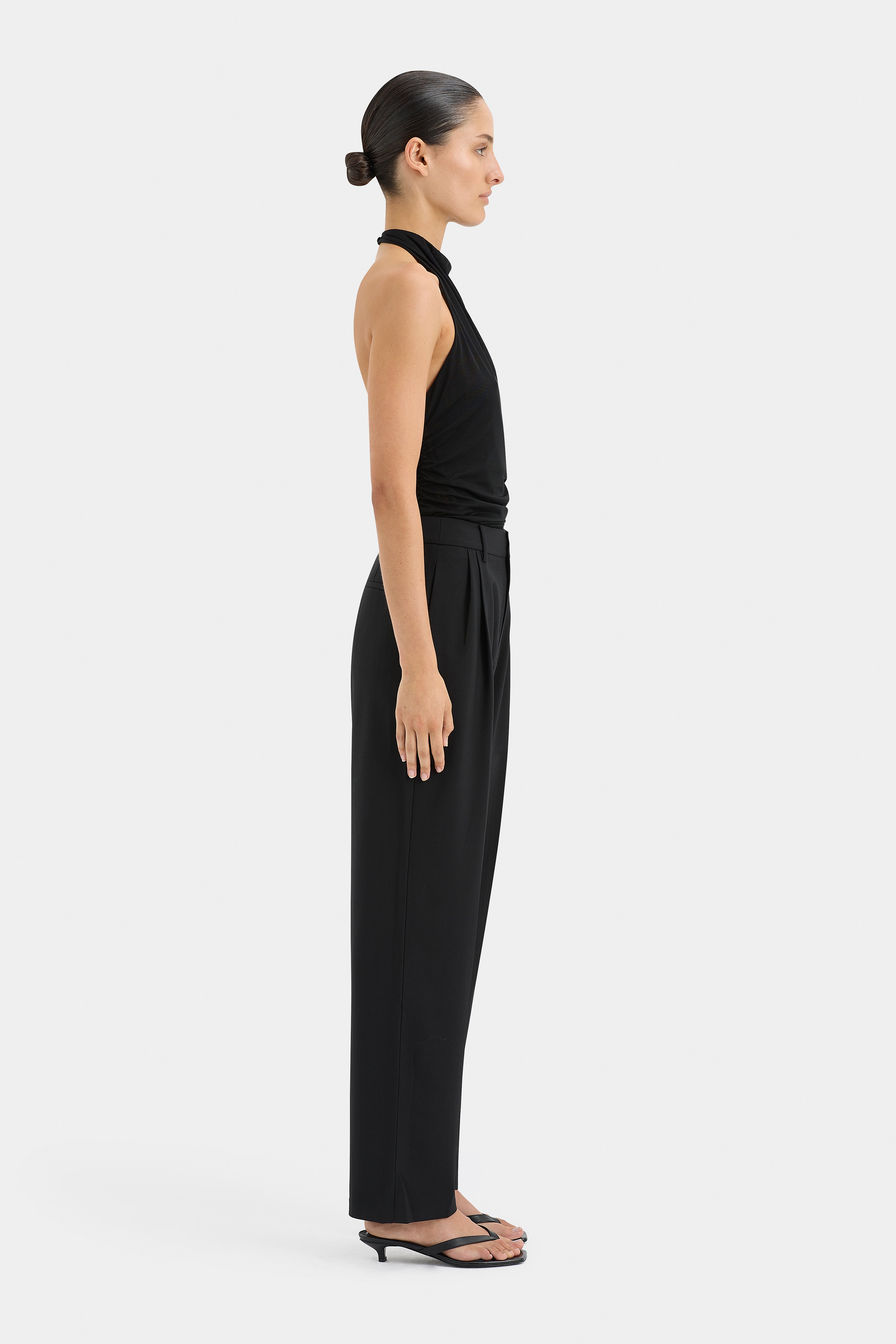 Leni Women's Black Dress Pants - Slim Fit High Waist Office Work Trousers for Business Casual & Professional Wear