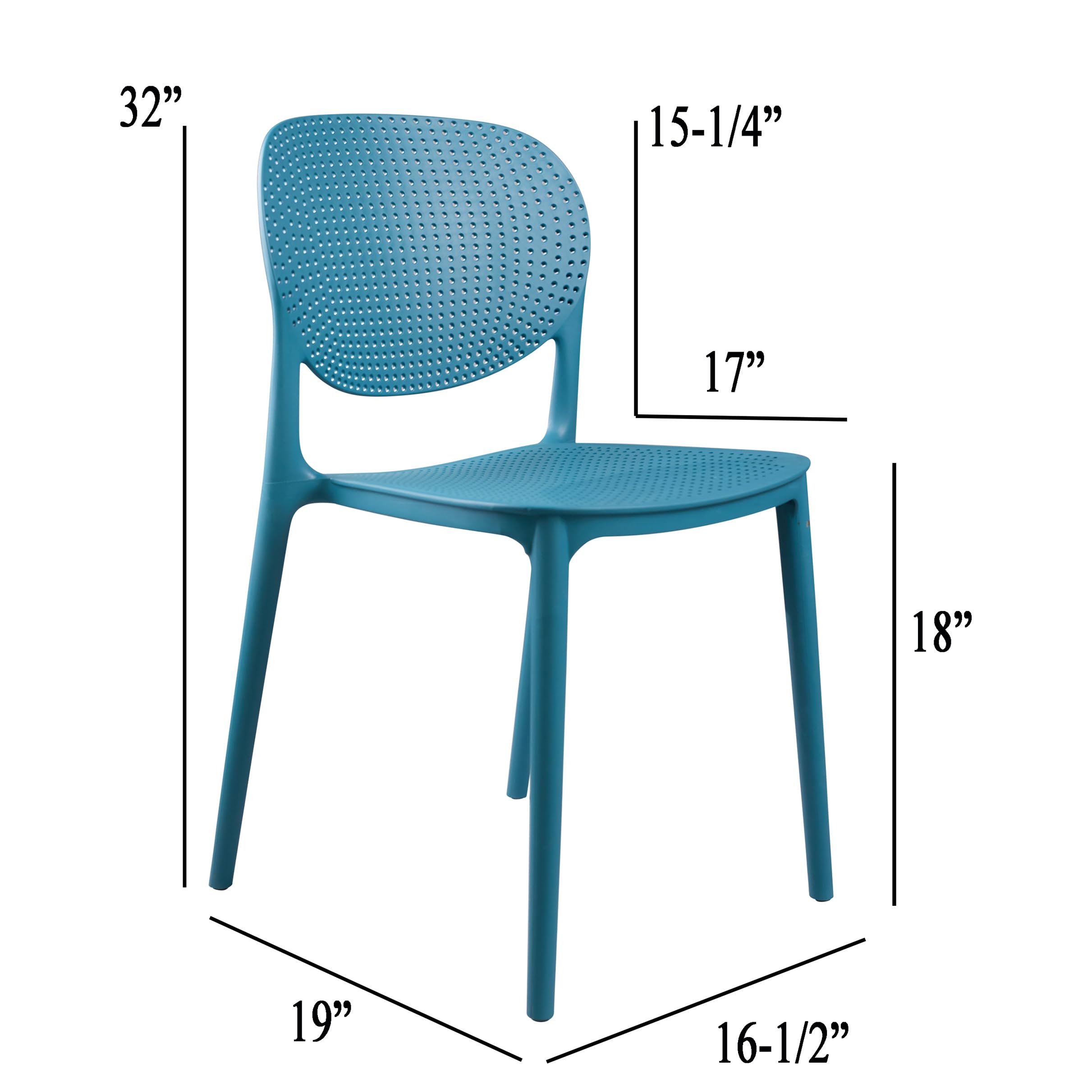 CozyBlock MESH Perforated Stackable Dining Chairs Set of 2 - Breathable Teal Blue Modern Chairs for Indoor & Outdoor Use - Perfect for Patio, Dining Room, Kitchen or Office