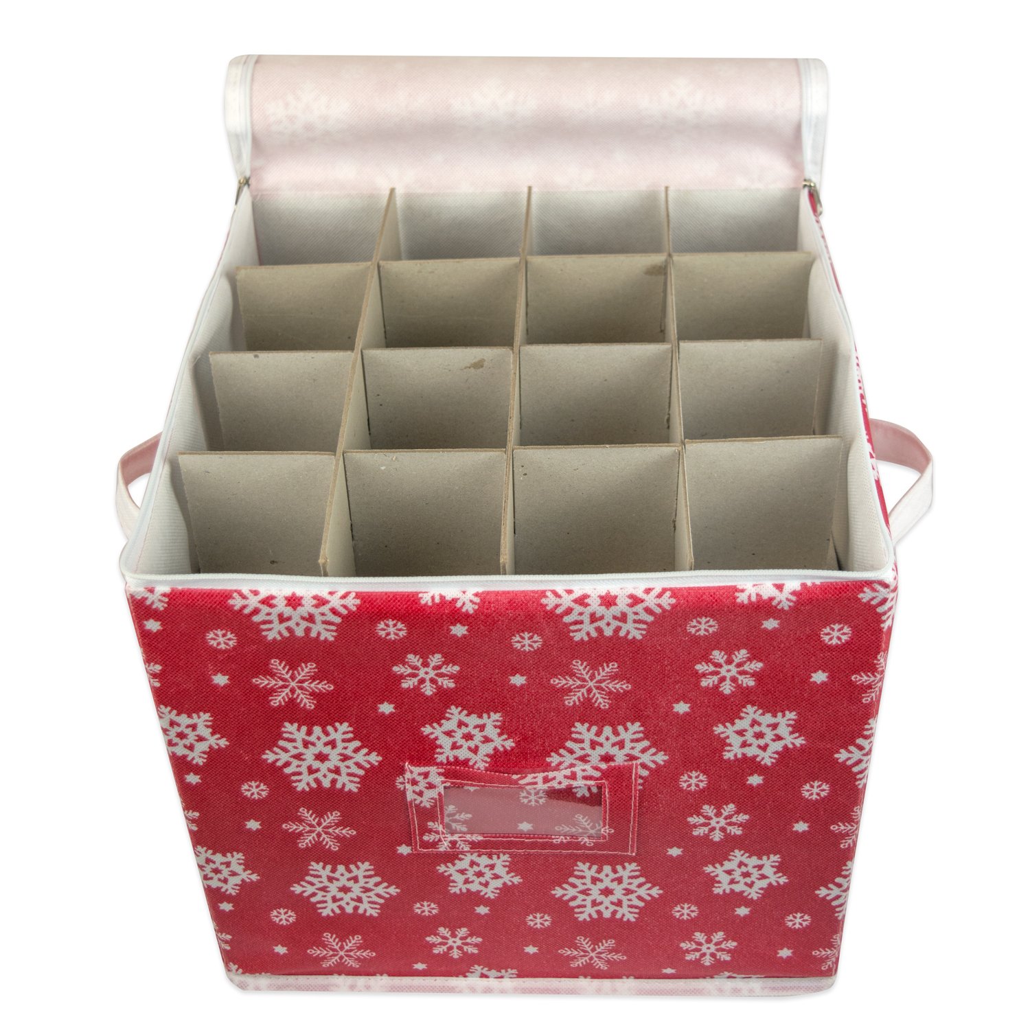 DII Christmas Ornament Storage Containers with Dividers & Zipper - 12x12x12 Inch Small Holiday Decoration Organizer Box for Xmas Tree Decorations (Snowflake Design) - Perfect for Seasonal Storage & Home Organization